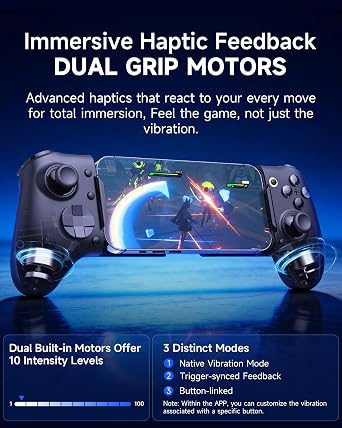 EasySMX M20 Mobile Controller with USB-C for iPhone Android Smartphones and Tablets 8.5 Inch Smartphone Controller with Hall Effect Joystick/Two-Stage Trigger Dual Grip Motors Black