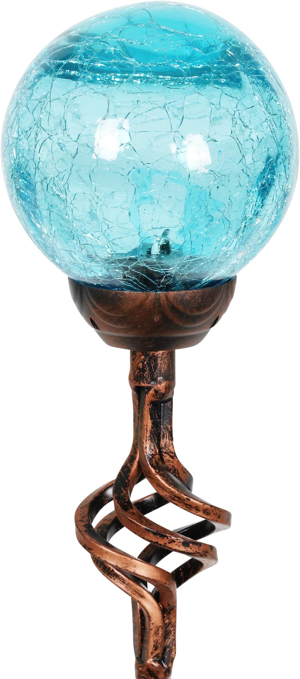 Exhart Garden Solar Lights, Decorative LED Crackle Glass Ball Garden Stake, Glass and Metal Outdoor Decoration, 4 x 31 Inch, Teal