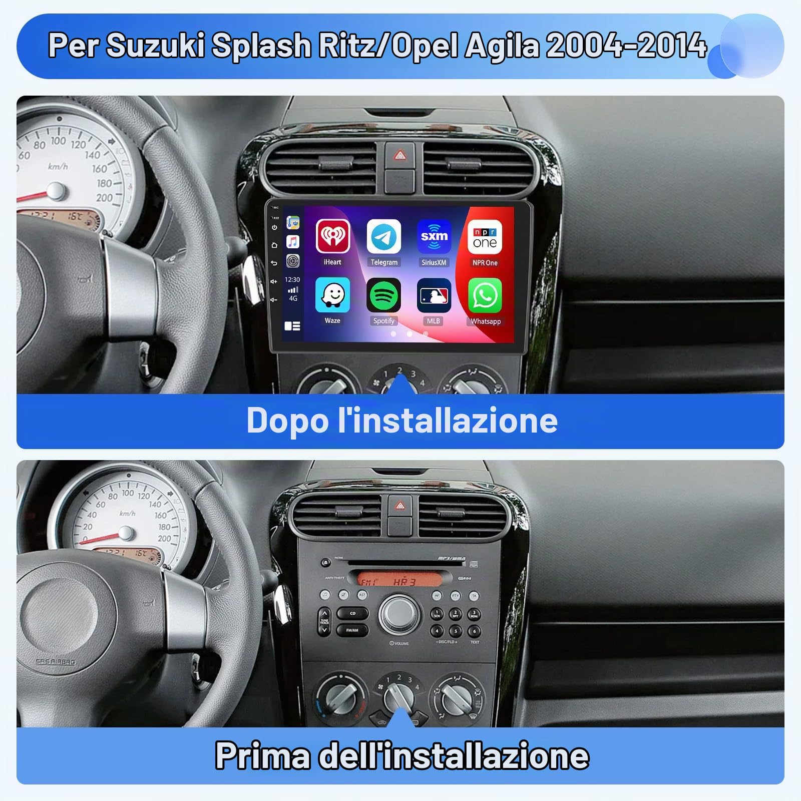 Inefala 4+64G 9'' Android 15 Autoradio per Suzuki Splash Ritz/Opel Agila