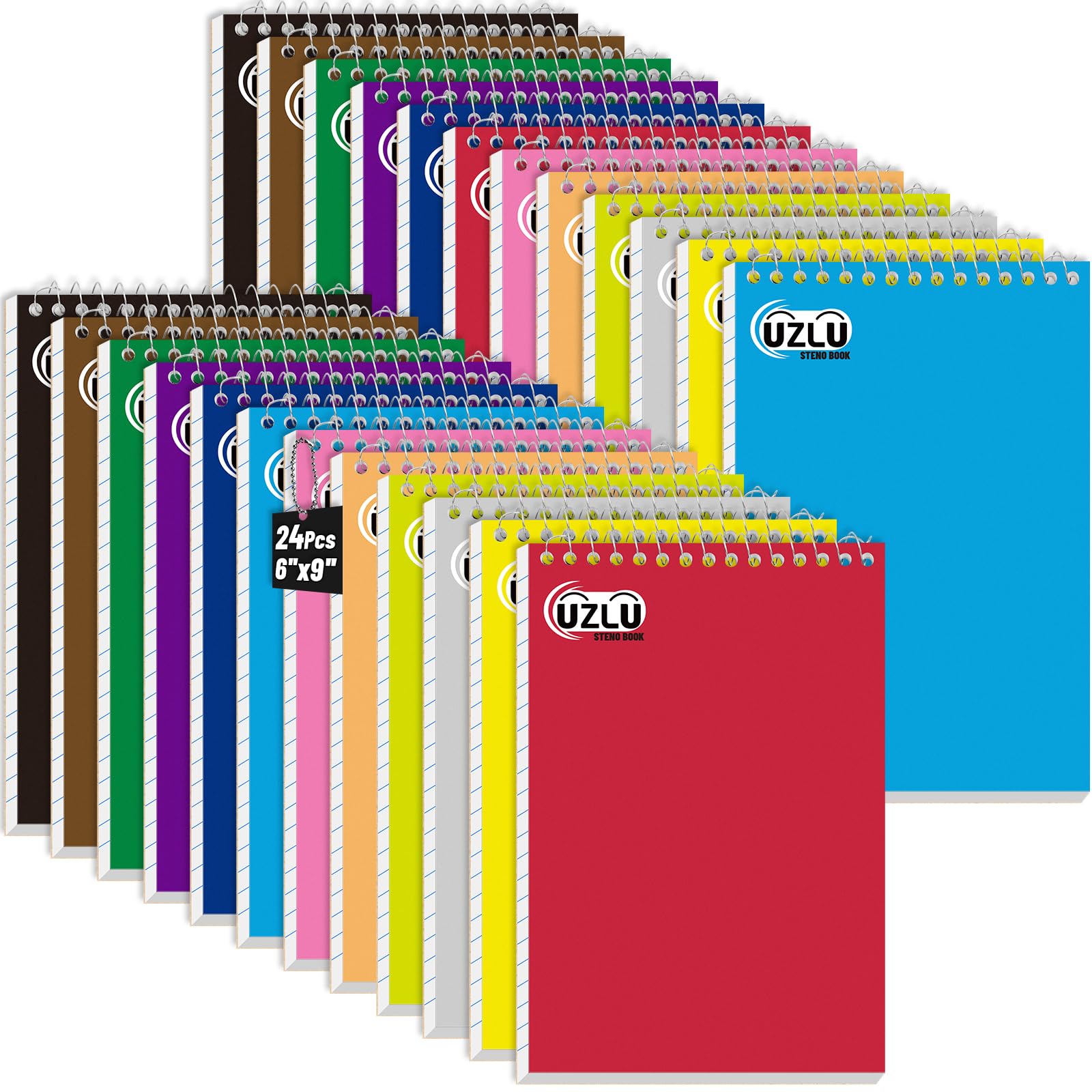 24 Pack Steno Pads 6 x 9 in Spiral Top Notebook Bulk 12 Assorted Color Note Pad 60