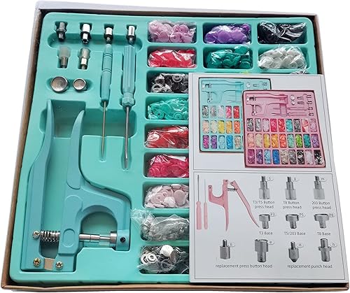 Miniatura 2 de HONEYSEW Juego de 270 botones a presión T5 botones de plástico y metal para coser y manualidades (azul)