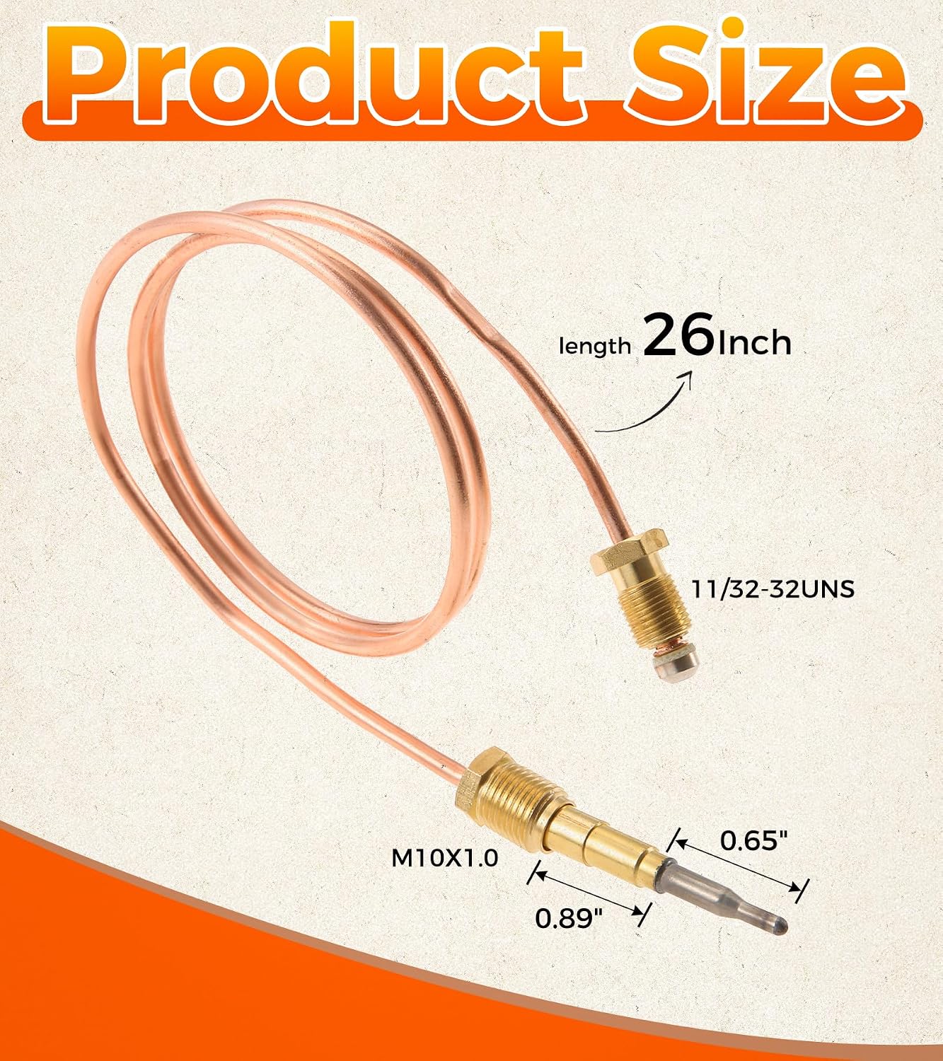 Gas Fireplace Copper Tube Thermocouple 74L57, 10002265, 26" 10002264 Sensor | Replace 69L17, 69L18, Compatible with Lennox Elite, Majestic Pilot Assembly for Propane & Natural Fireplace Pilot Burner