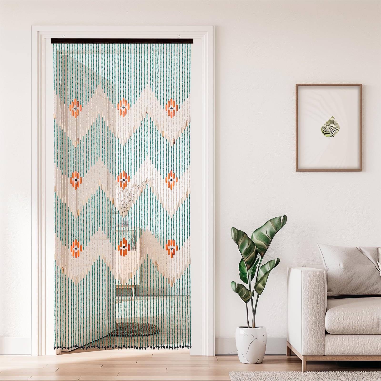BECHAEO Cortina de Cuentas para Puerta, Hecha a Mano, de Madera de bambú, con Cuentas para Colgar, Divisor de habitación, Cortina Hippie para Pasillo, Ventana, decoración rústica Bohemia del hogar