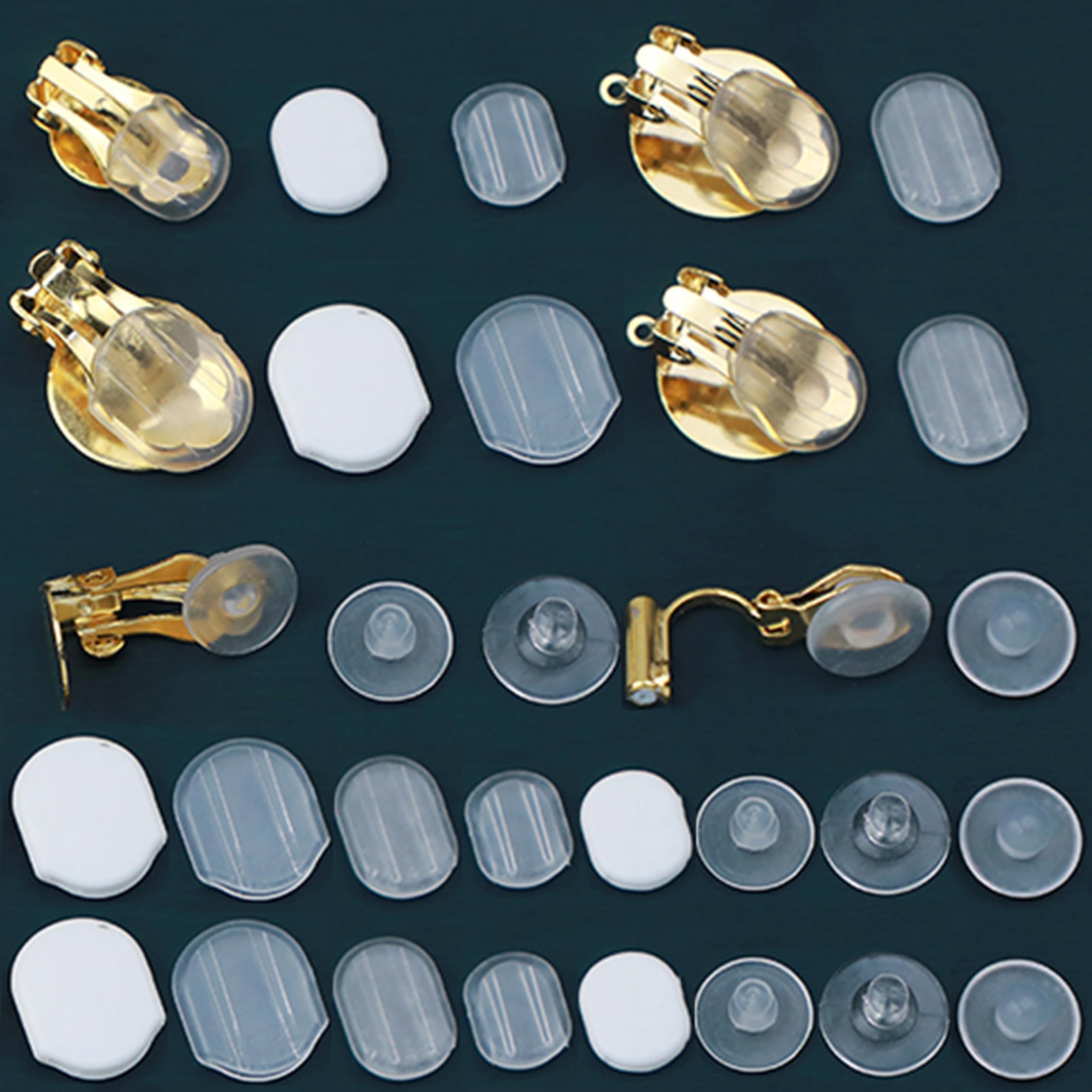 80 Pieces 8 Size Earring Pads TPE Material (Better Than Silicone) Comfort Earring Cushions for Clips on Earrings, Clear, White (Clear White)