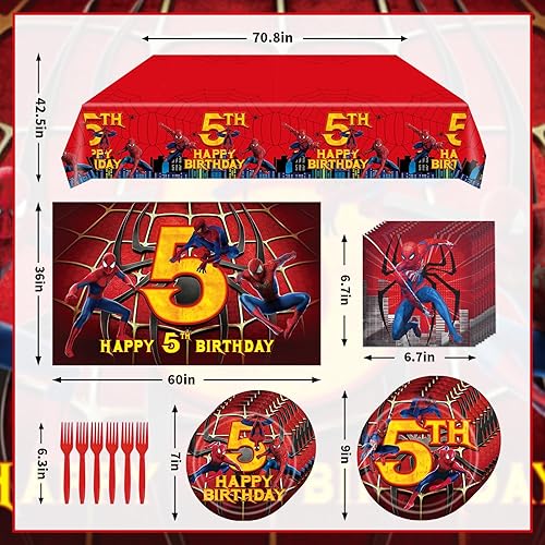 Miniatura 3 de Spidey - Juego de suministros para fiesta de cumpleaños, decoración de fiesta de tercer cumpleaños de araña y vajilla que incluye platos, pancarta