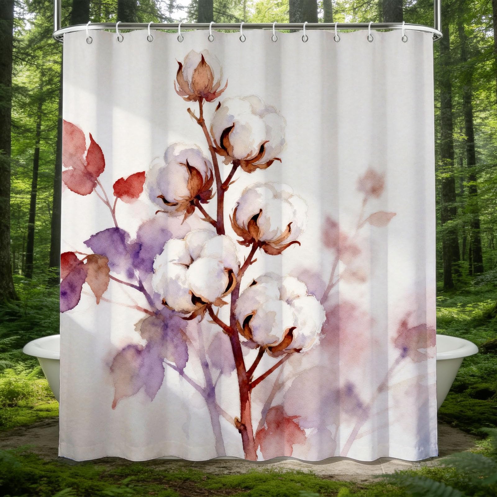 Hongduo 3D Cotton Shower Curtain for Stalls Bathtubs Plant Illustration Bathroom Decor Shower Curtain Set Polyester Fabric Waterproof 200x200cm/79X79 Inch with Hooks