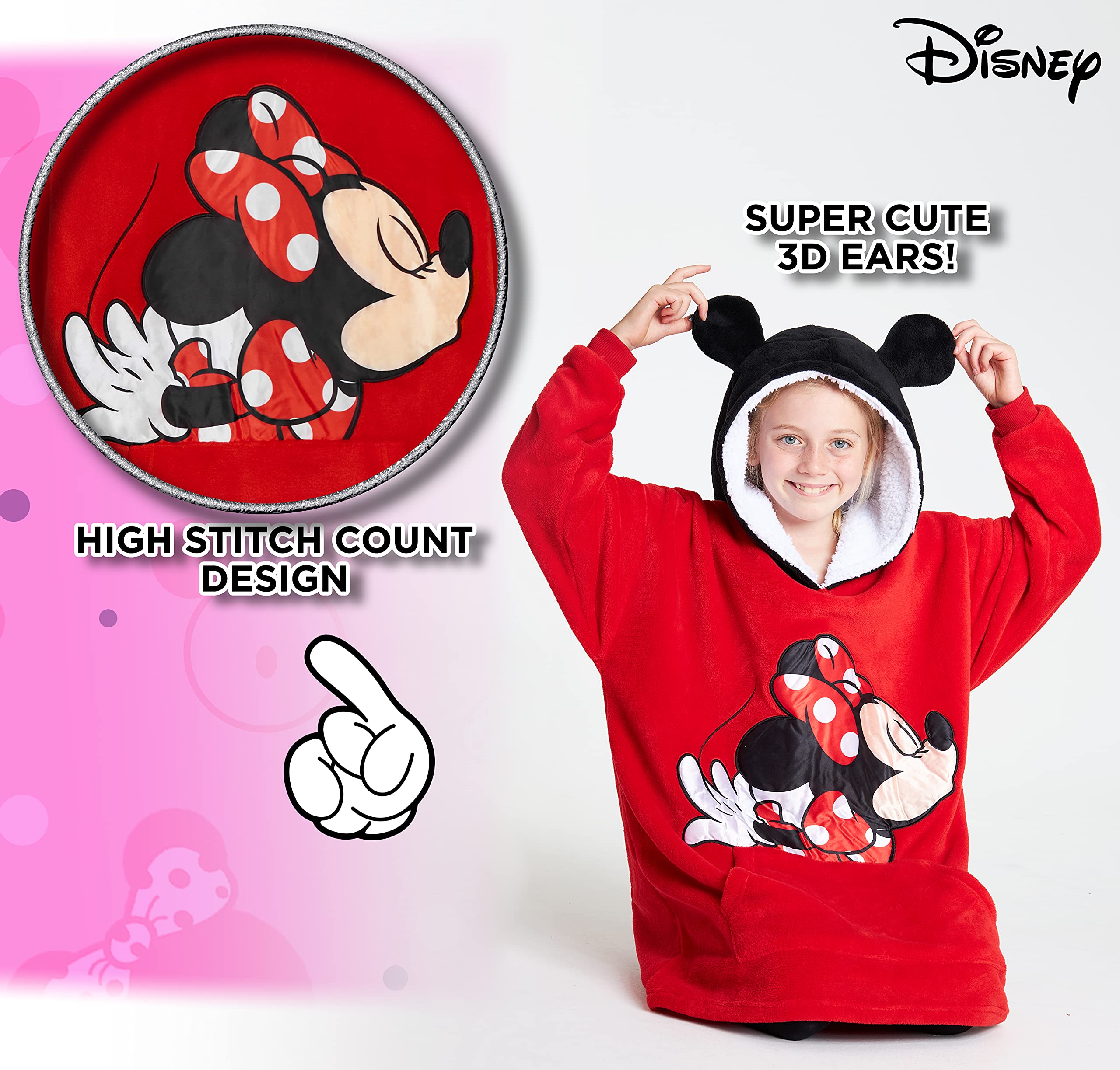 Disney Felpa Oversize Bambina Ragazza con Cappuccio Mickey Minnie Stitch
