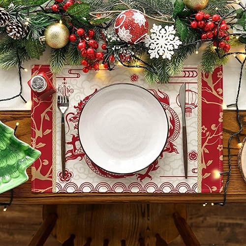 Miniatura 3 de Dragon Decorations - Juego de 4 manteles individuales de año nuevo chino, 12 x 18 pulgadas, diseño de dragón del zodiaco del zodiaco y año lunar,