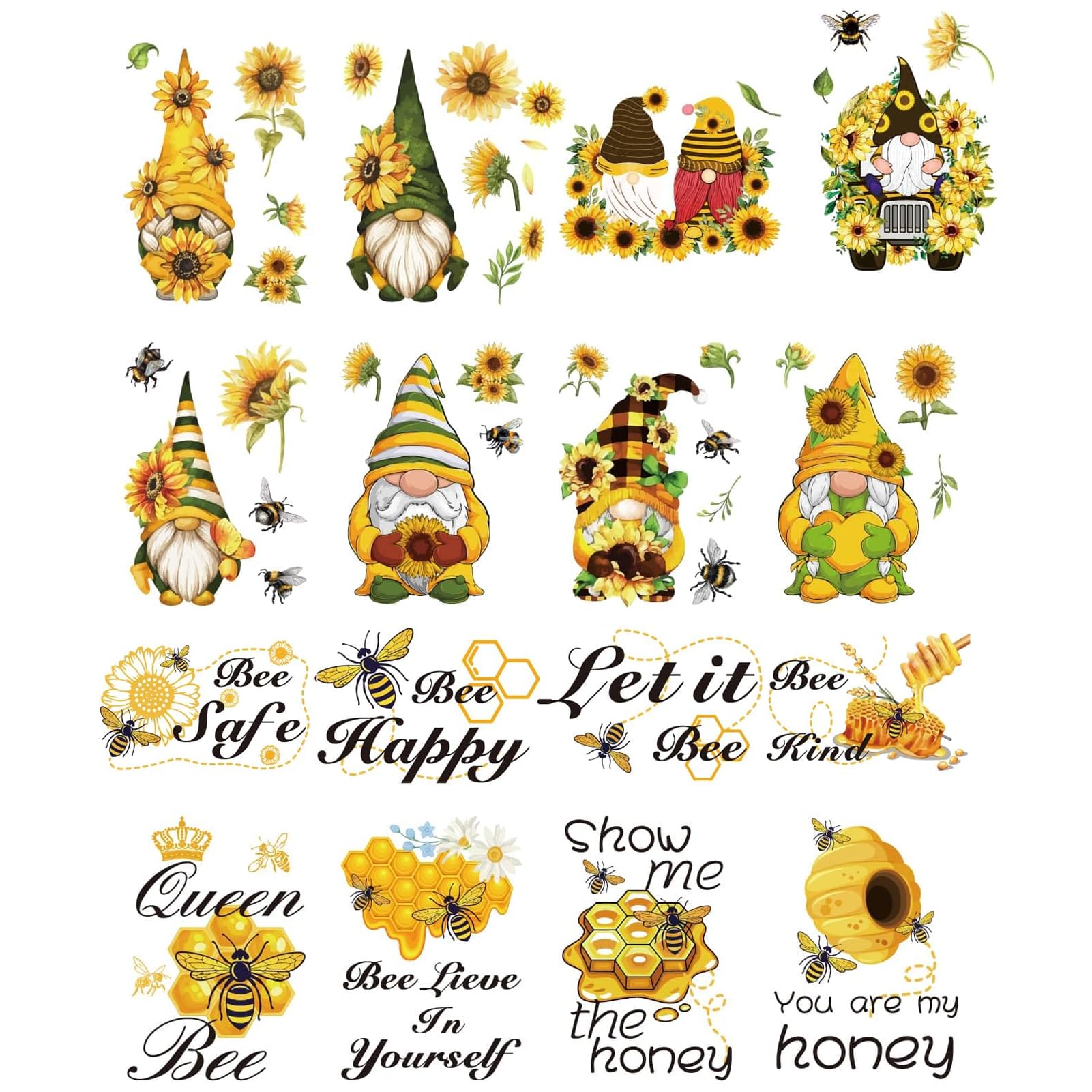 CRASPIRE 8 Styles Sunflower Wall Stickers Bee Gnome Flower Window Stickers Decals PVC Waterproof Self Adhesive Cling Peel and Stick for Home Decoration Bedroom Living Room Kitchen Store Showcase