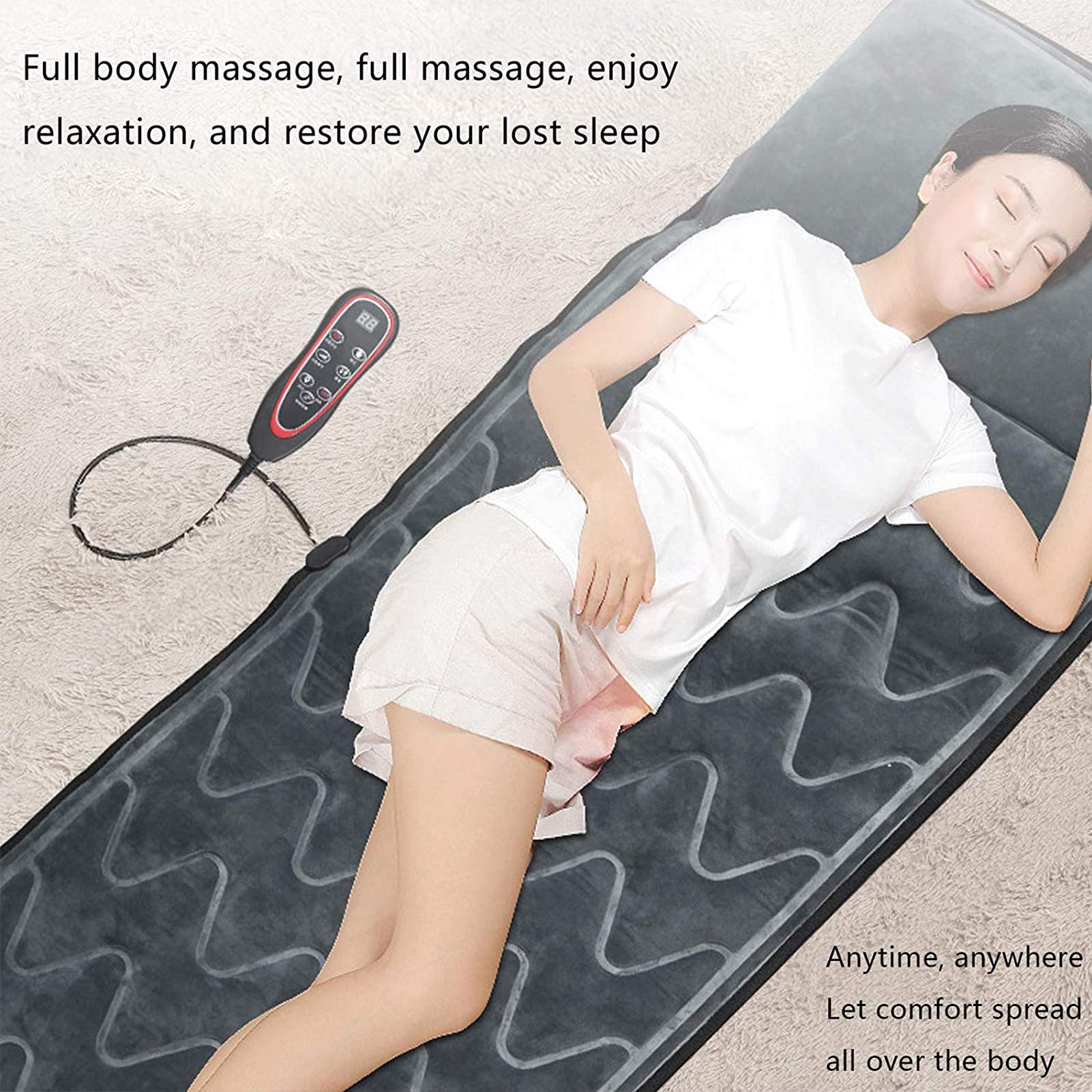 Rückenmassage-Matratzenauflage mit 10 Vibrationsmotoren, Heizkissen, lindert Nacken-, Rücken-, Taillen- und Beinschmerzen, Heizkissen