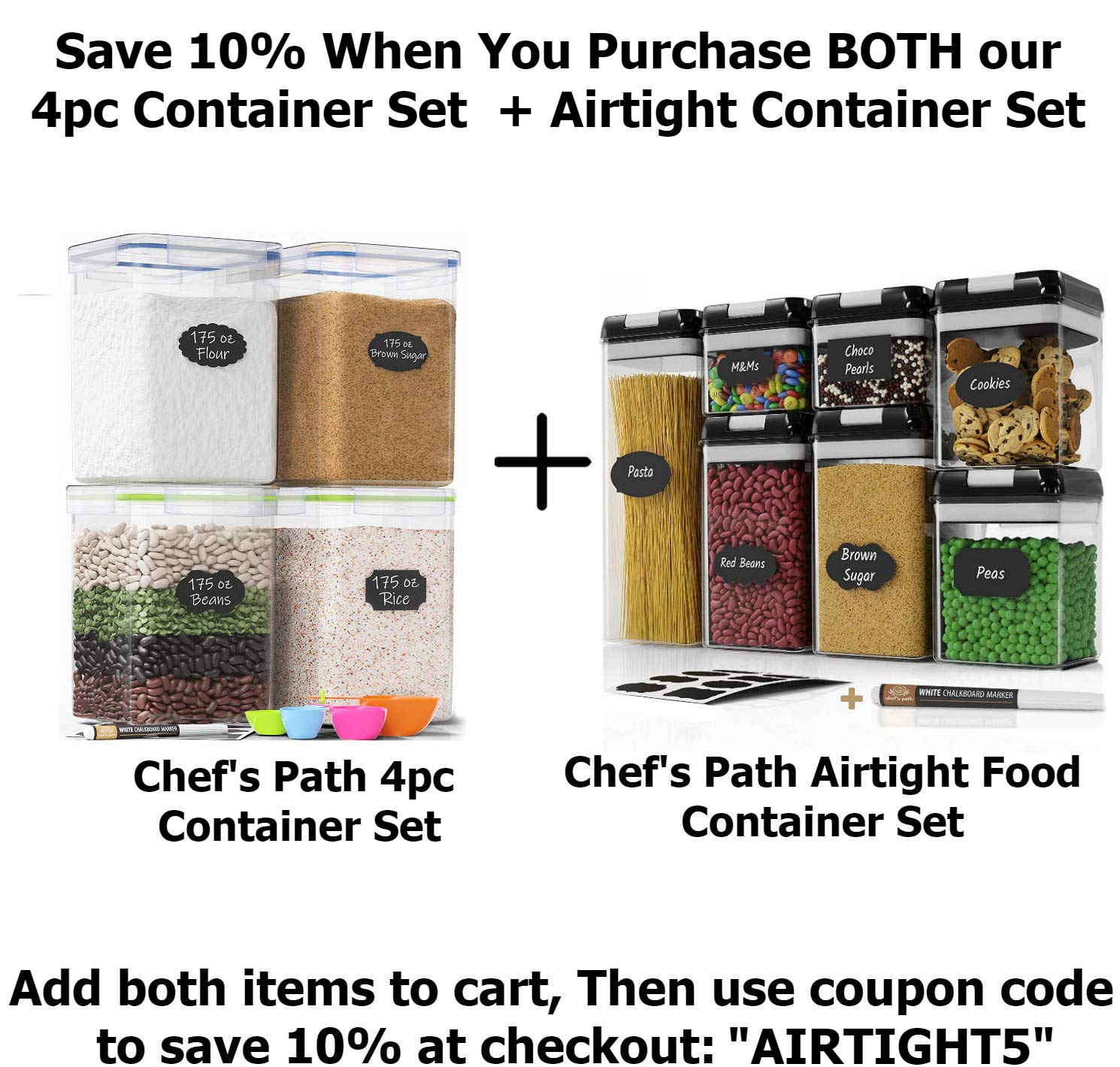 Extra Large Plastic Food Storage Containers with Lids for Flour & Sugar