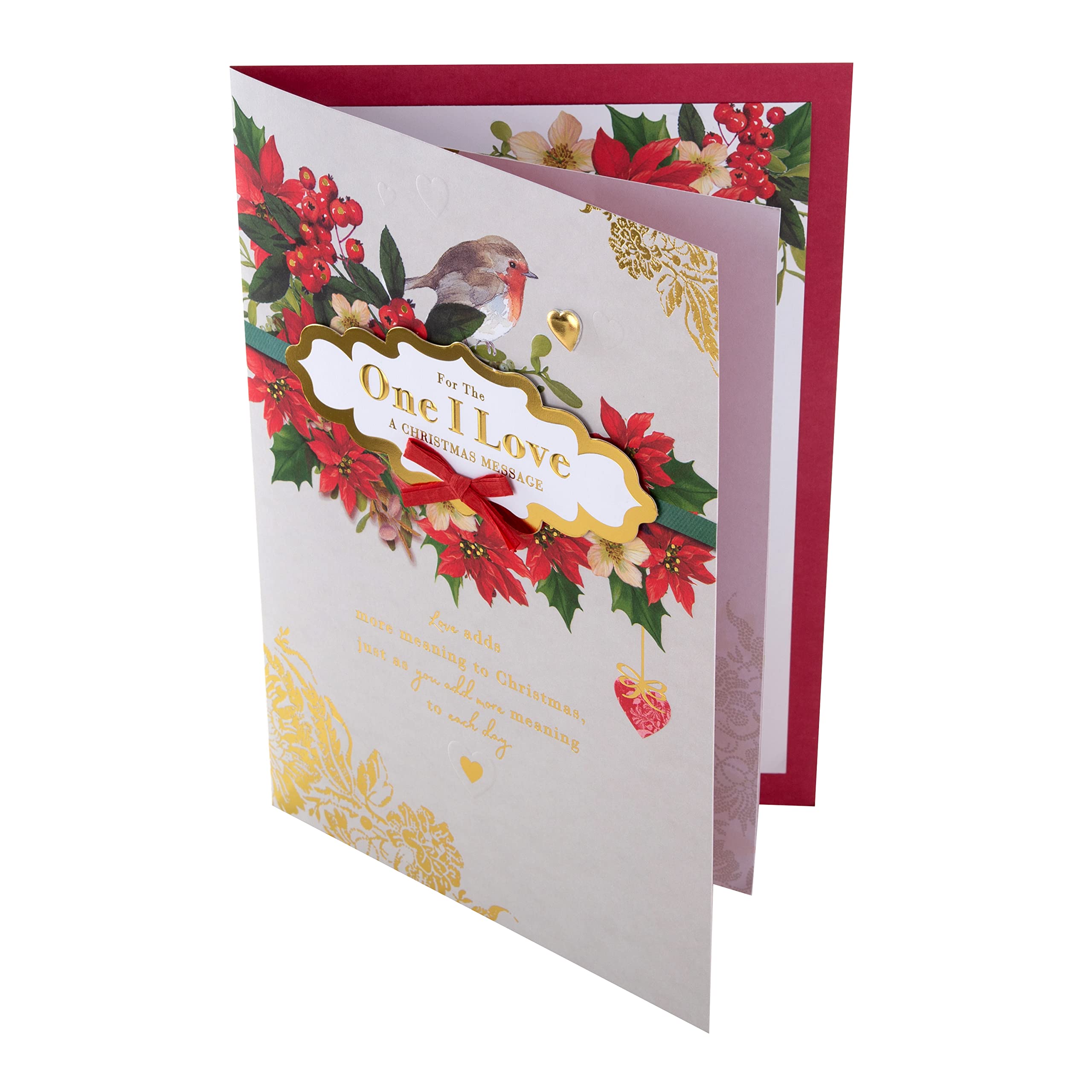 Hallmark Boxed Christmas Card for One I Love - Traditional Robin and Foliage Design, Boxed Robin Card One I Love, Card 26 cm by 18 cm - Image 3