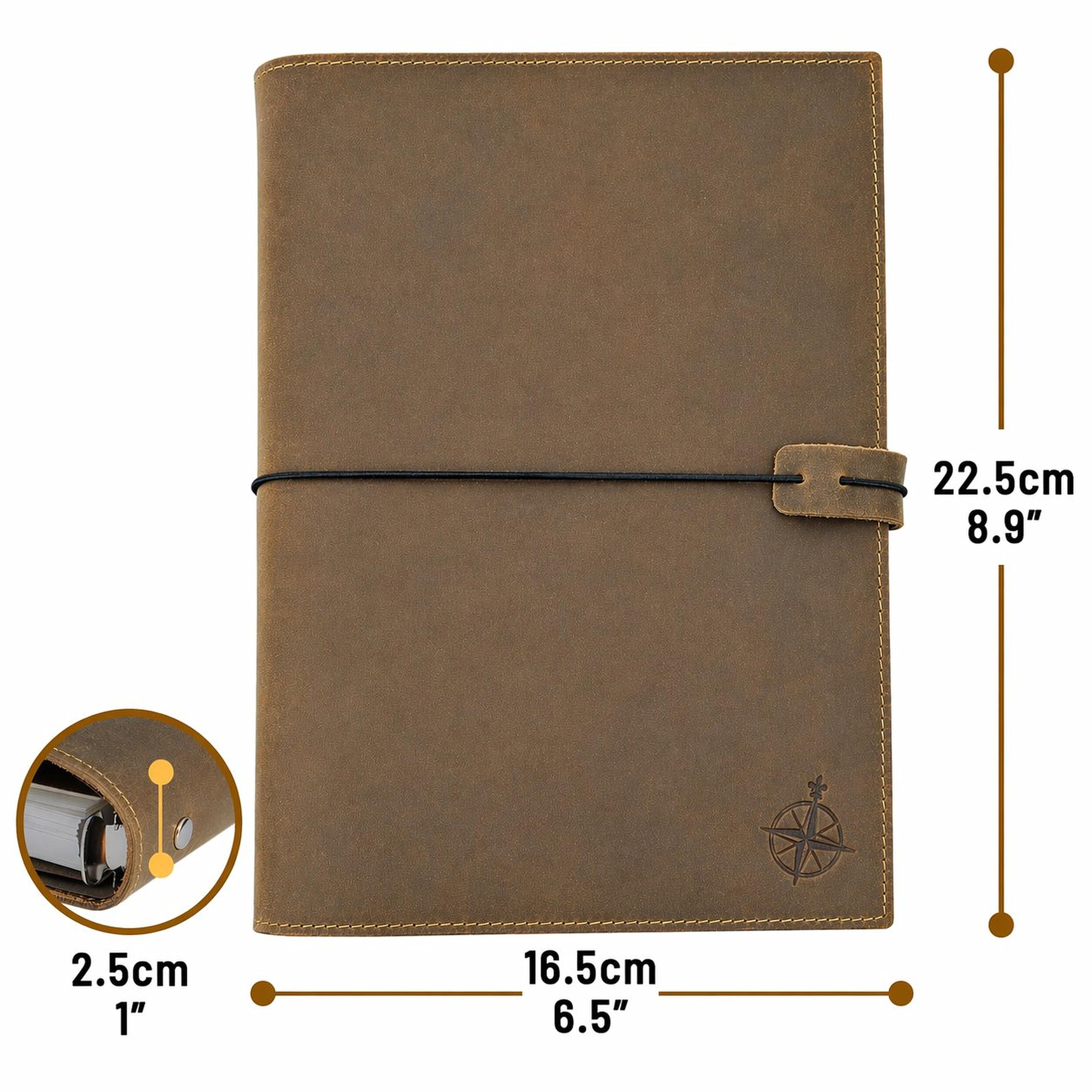 WANDERINGS Planificador A5 con Carpeta de Cuero - Diario Recargable de 6 Anillas con Bolsillos Internos - Organizador de Cuero Genuino Hecho a Mano - Compatible con Filofax