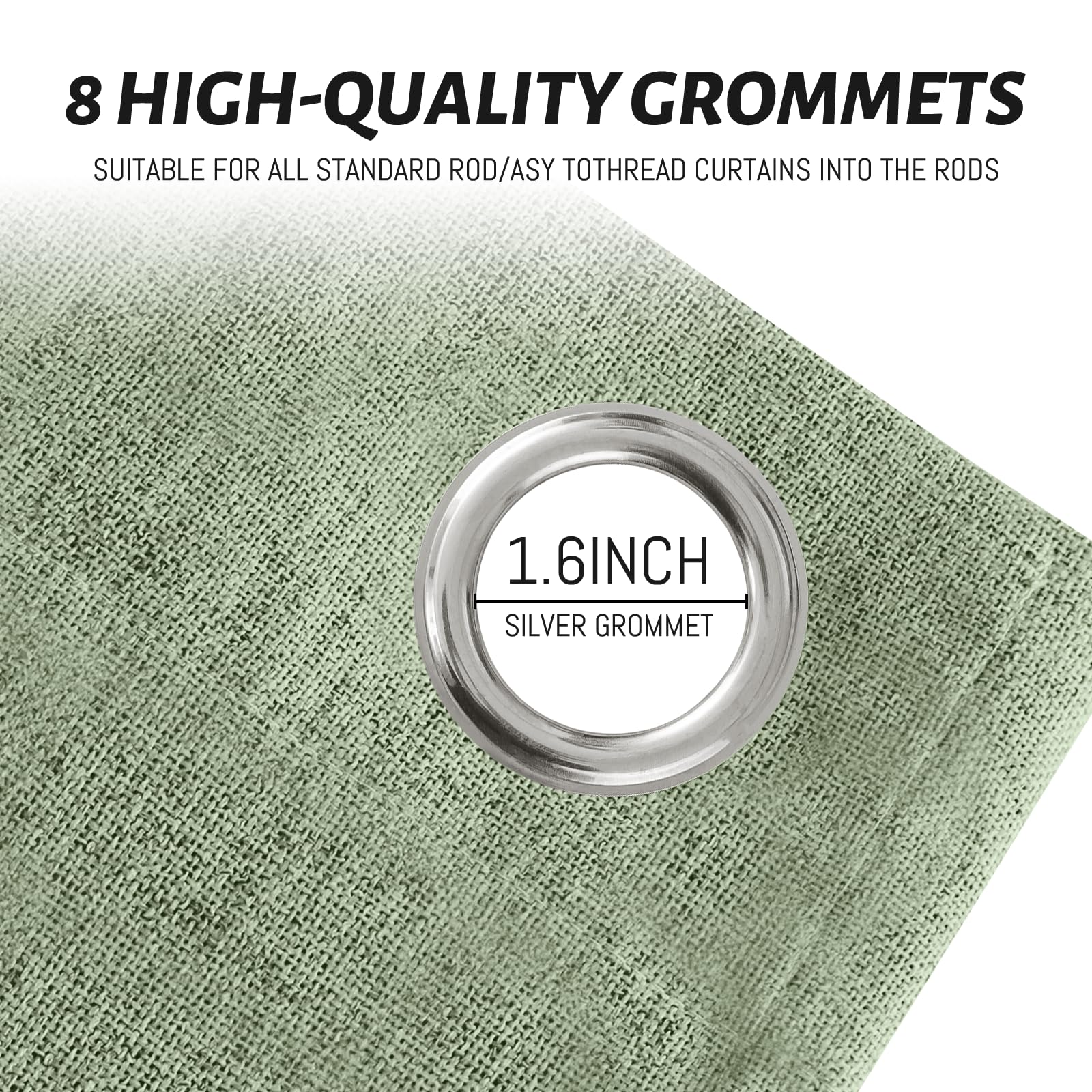 Yakamok Light Sage Green Linen Curtains 100% Blackout 90 Inches Long - Image 3