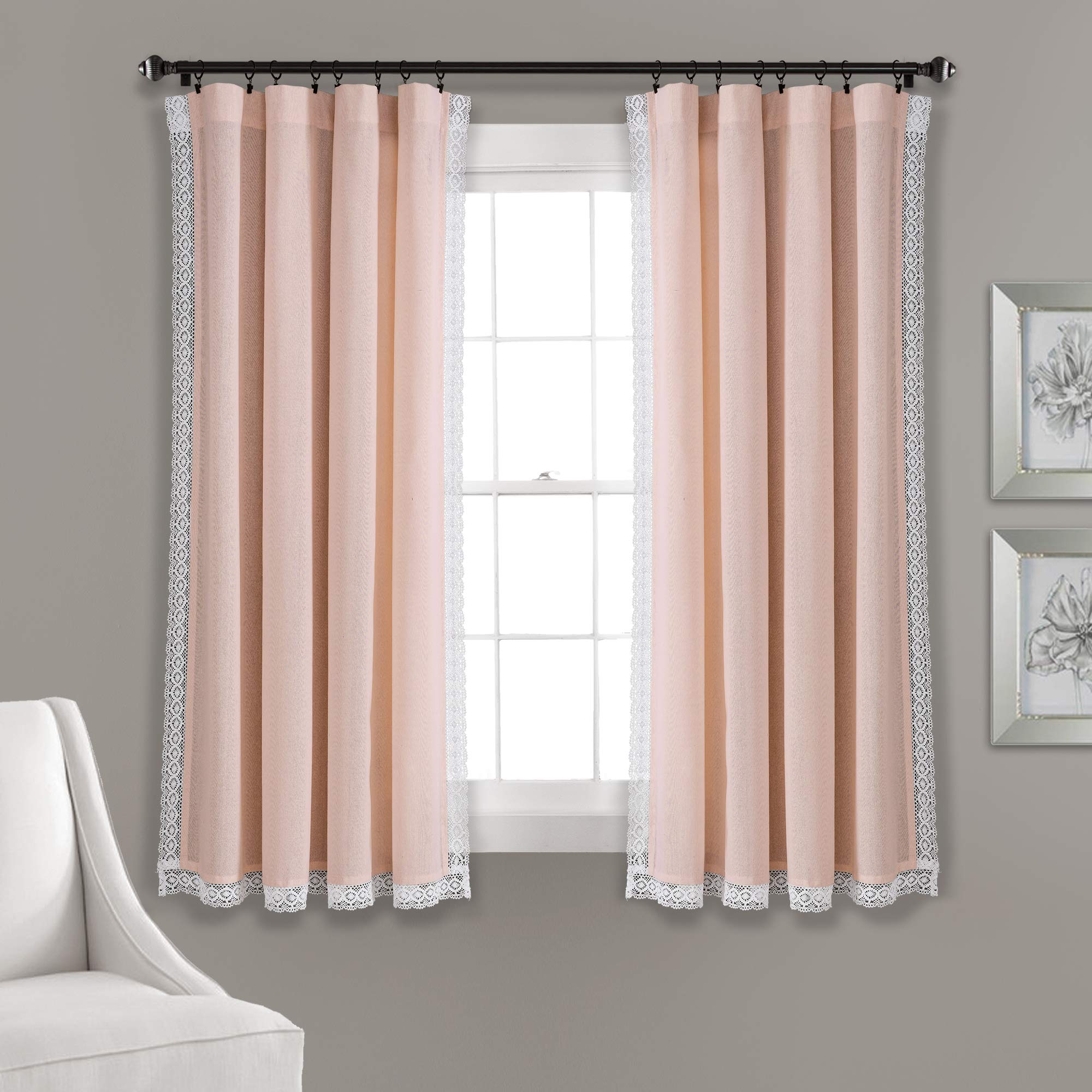 Lush Decor Rosalie Light Filtering Window Curtain Panel Set- Pair- Vintage Farmhouse & French Country Style Curtains - Timeless Dreamy Drape -