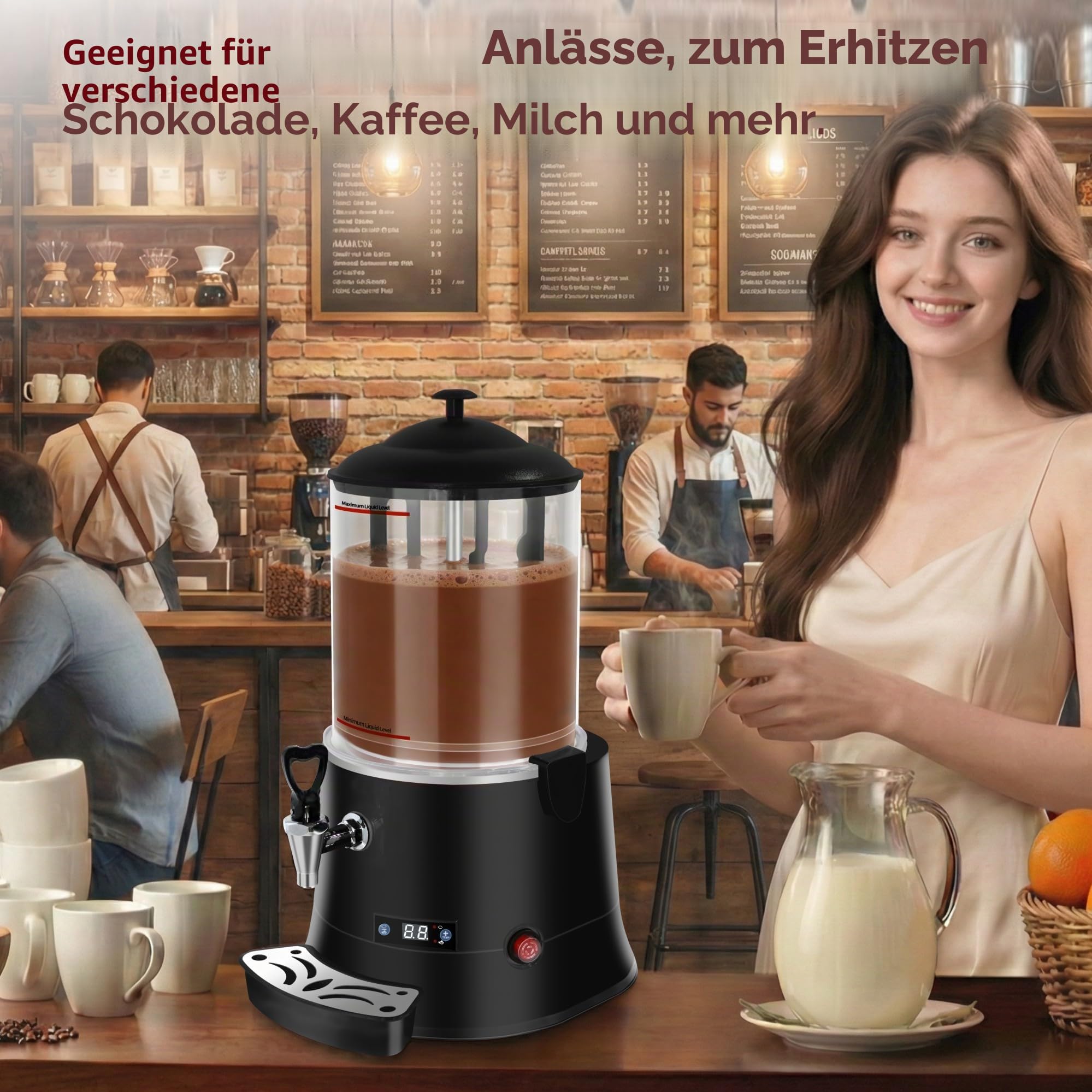 Gewerbliche Kakaodispenser Heiße Schokolade Maschine 10L, mit Intelligenter Temperatursteuerung Heißgetränke-Wärmer, Temperaturbereich 86°F-194°F, zum Erhitzen von Schokolade, Kaffee-Schwarz