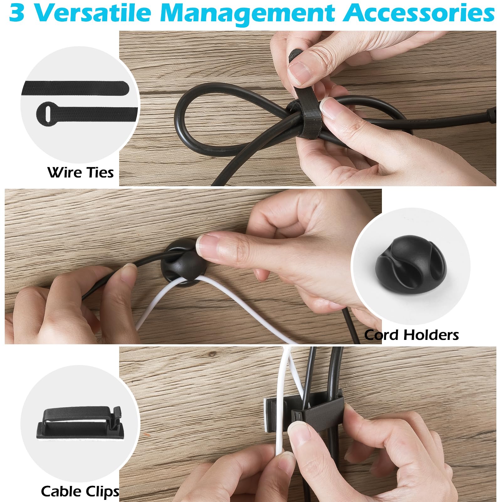 KHAMAL Organizador de cables debajo del escritorio, 26 piezas, kit de bandeja de gestión de cables, diseño hexagonal ventilado con clips de cables, bridas de alambre, soporte de cables y tornillos