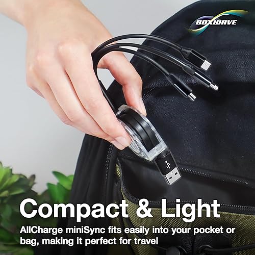 Miniatura 7 de BoxWave Cable compatible con GameSir T4 - AllCharge miniSync, cable USB portátil, retráctil, negro azabache