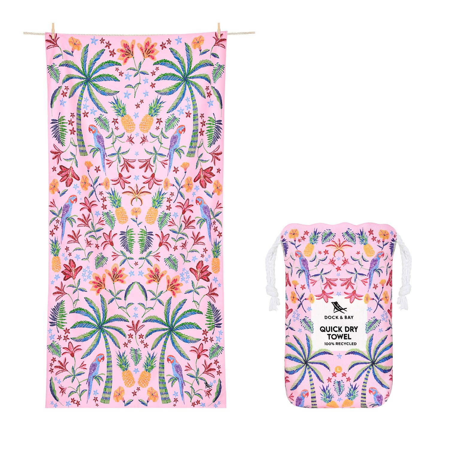 Dock & Bay Beach Towel - Quick Dry, Sand Free - Compact, Lightweight - 100% Recycled - Includes Bag - Pink Paradise - Large (160x90cm, 63x35) โ image 1