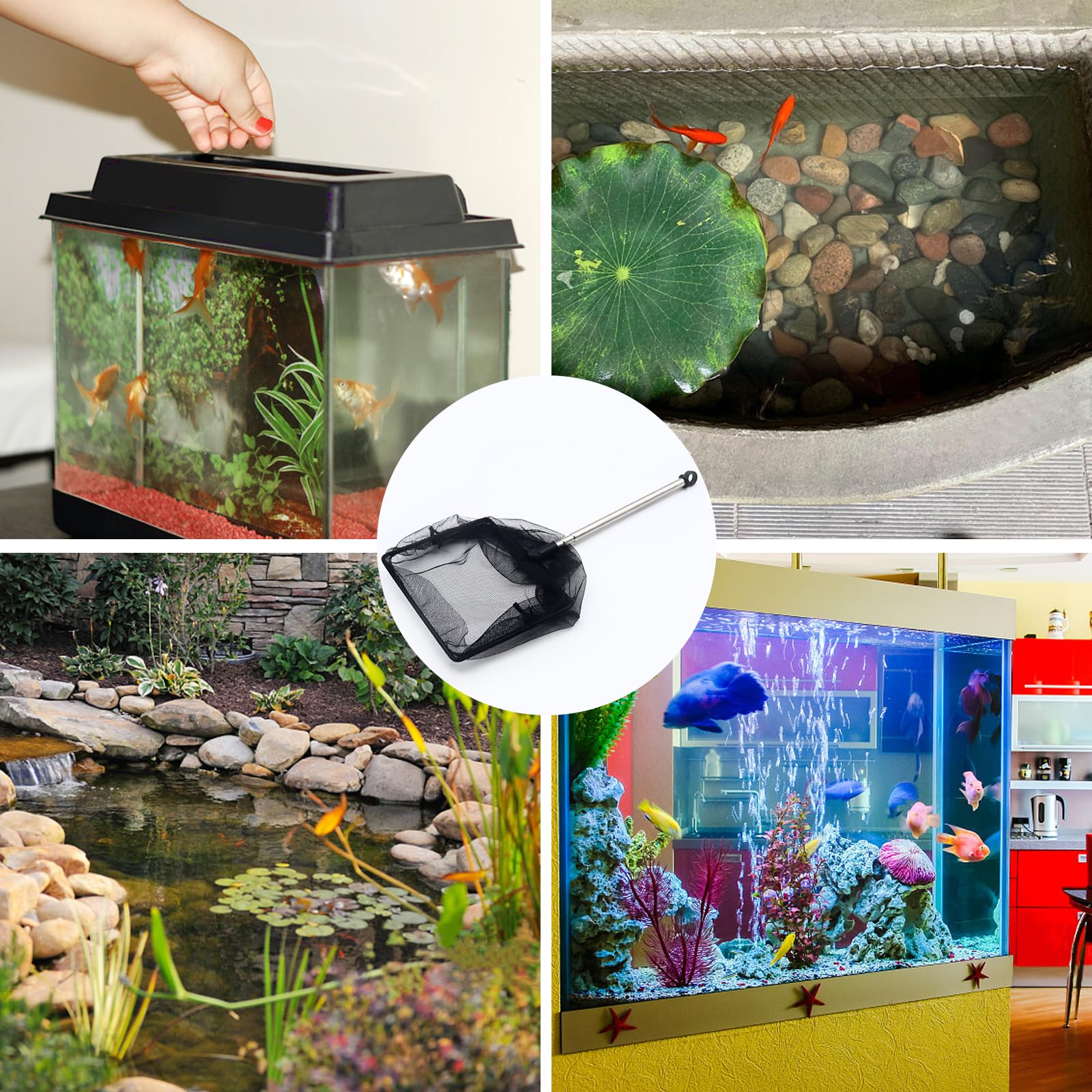 Épuisette Télescopique 26-45 CM Epuisette Aquarium Mini Réglable Poissons Télescopiques Net Petite Epuisette Aquarium pour Fish Tank Aquarium,Petits Etangs et Piscines Koi(Noir)
