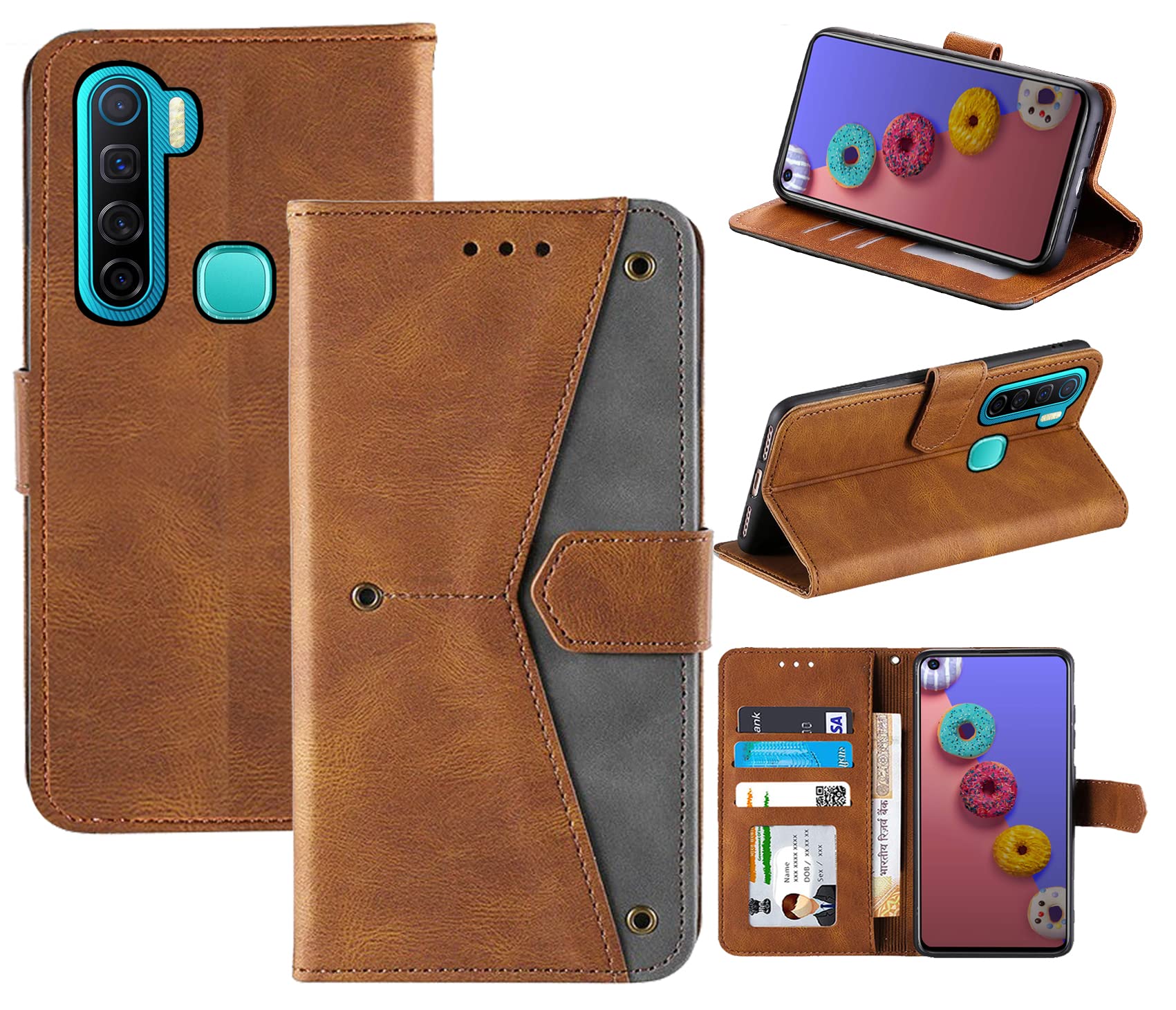 AUTO FOCUS Faux Leather Back Case Flip Cover for Infinix S5 with ID Card Slot | Foldable Stand | 2 ID Card Slot | 1 Cash Slot - Executive Brown, 20277-image-40