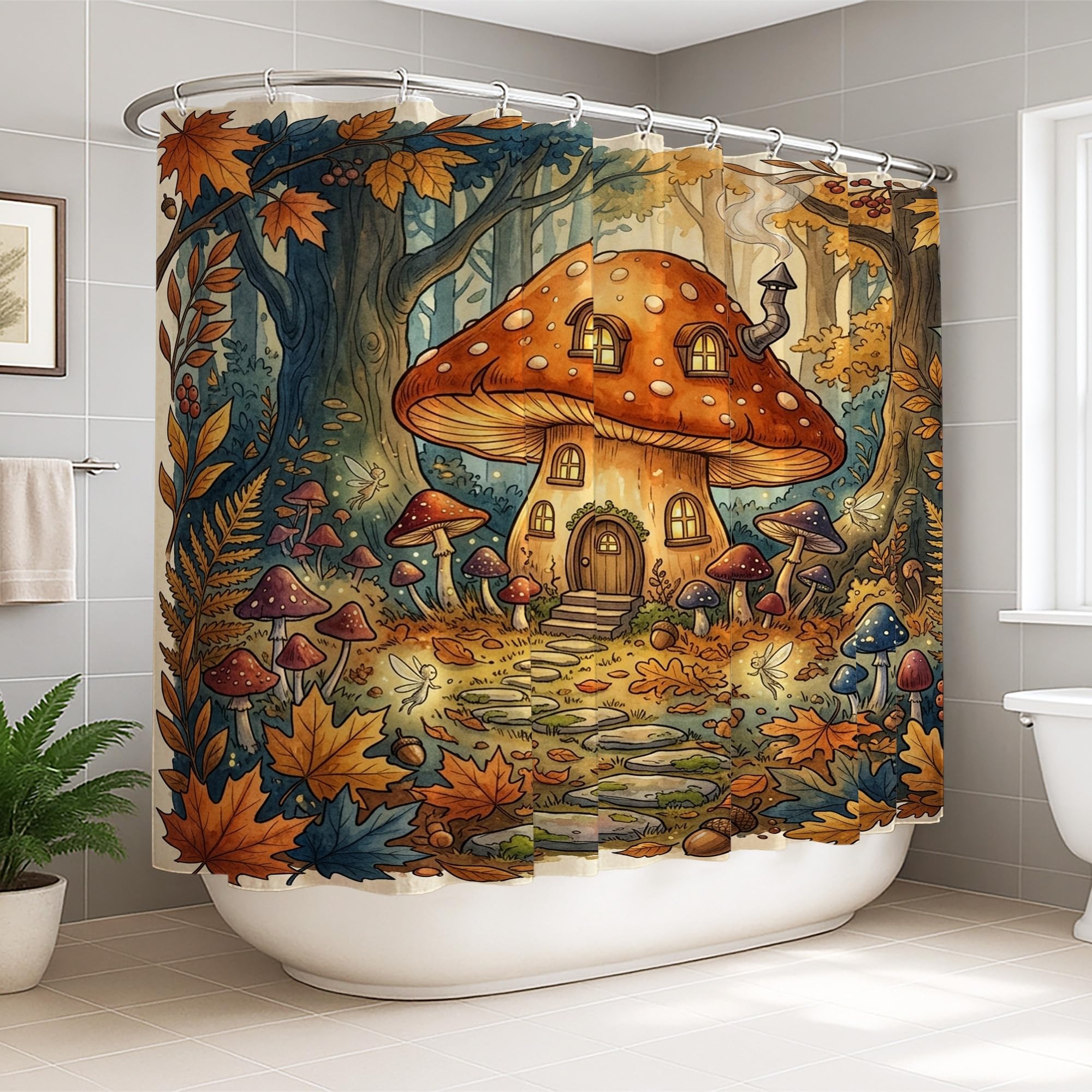 Rideau de douche grand format en toile orange pour salle de bain moderne avec crochets