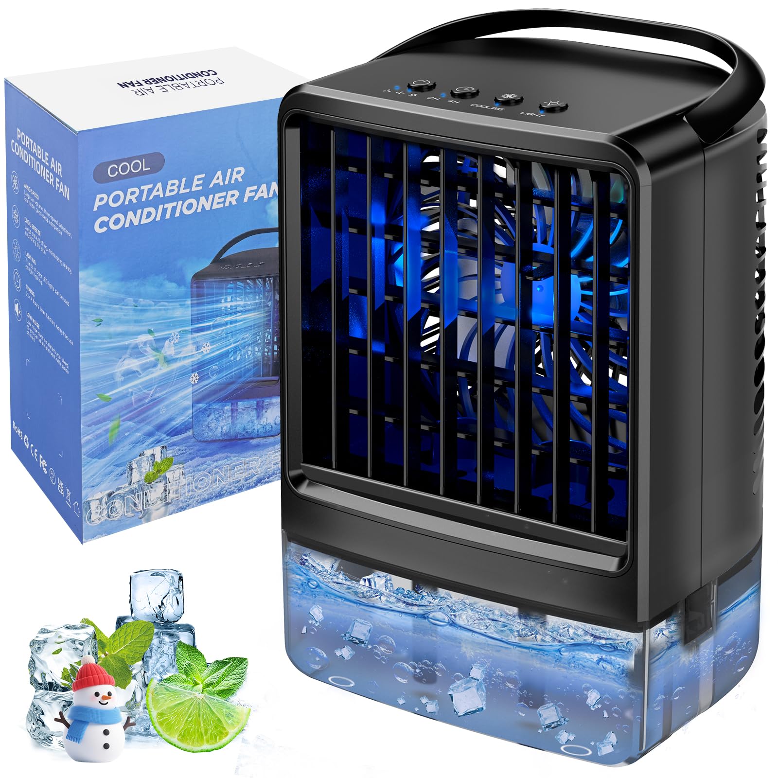 Portable Air Conditioning: Portable Evaporative Air Cooler, AC with 3 Wind Speeds, Personal Mini Cooler with 7 Night Lights and