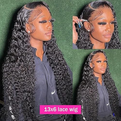Miniatura 2 de Maxine Peluca de cabello humano con encaje frontal HD de 13 x 6 pulgadas, densidad del 250 %, 10A, con abuelitos, ondulado profundo, transparente,