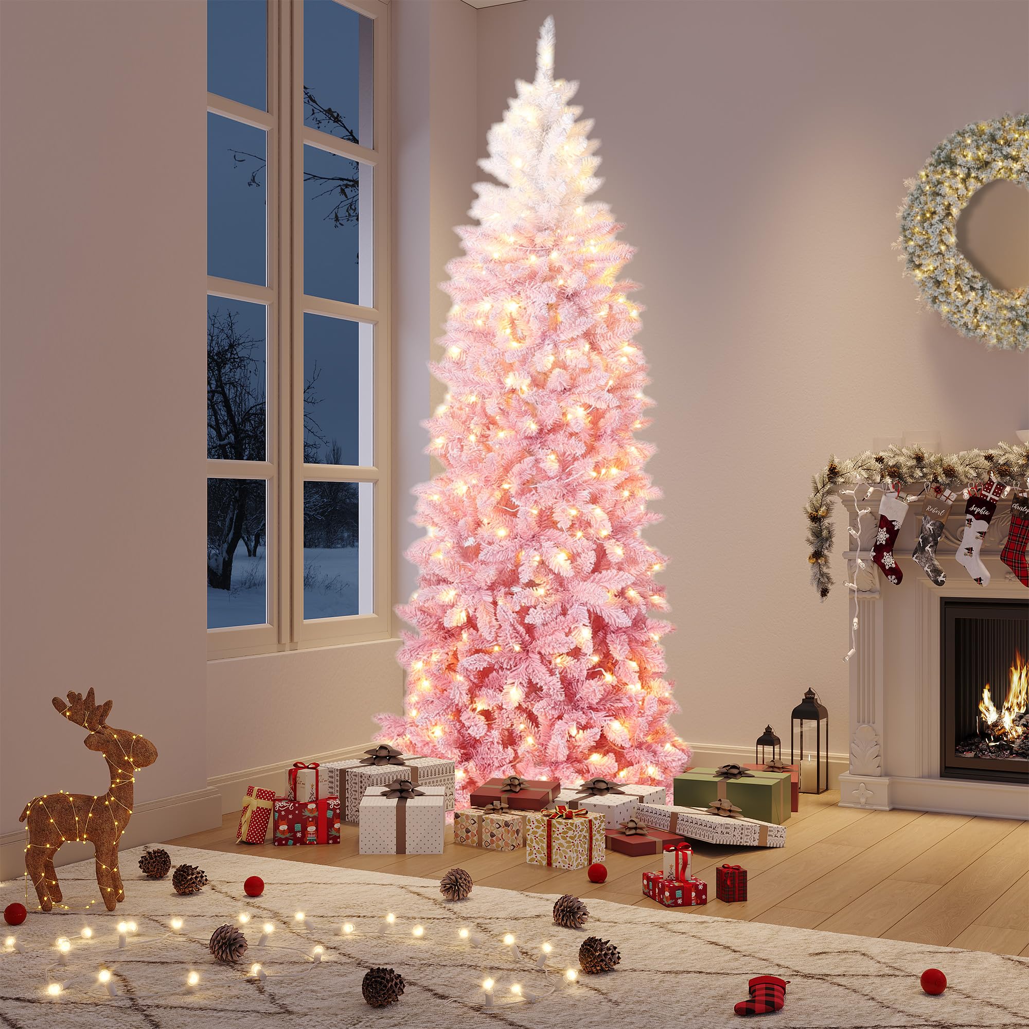 180cm Künstlicher Weihnachtsbaum mit 230 LED-Leuchte,610+ Tannennadel， Rosa Gradienten Tannenbaum Groß,Christmas tree für Weihnachten Dekoration, Wohnzimmer, Eingang, Weihnachtsbäume Faltbarem Ständer