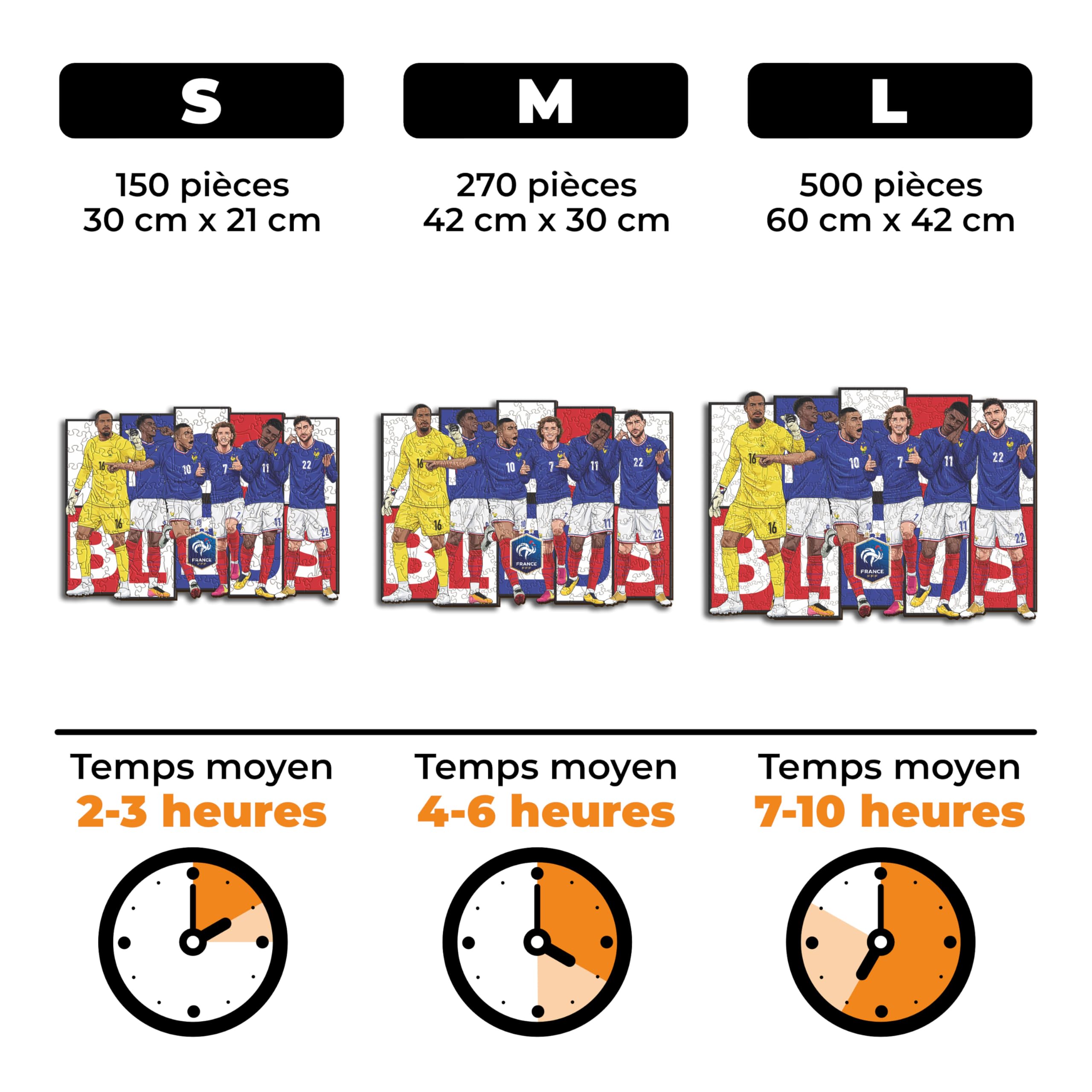 Iconic Puzzles - 6 Joueurs Équipe de France, Puzzle en Bois sous Licence Officielle, 100% Durable, Taille S, 150 pièces