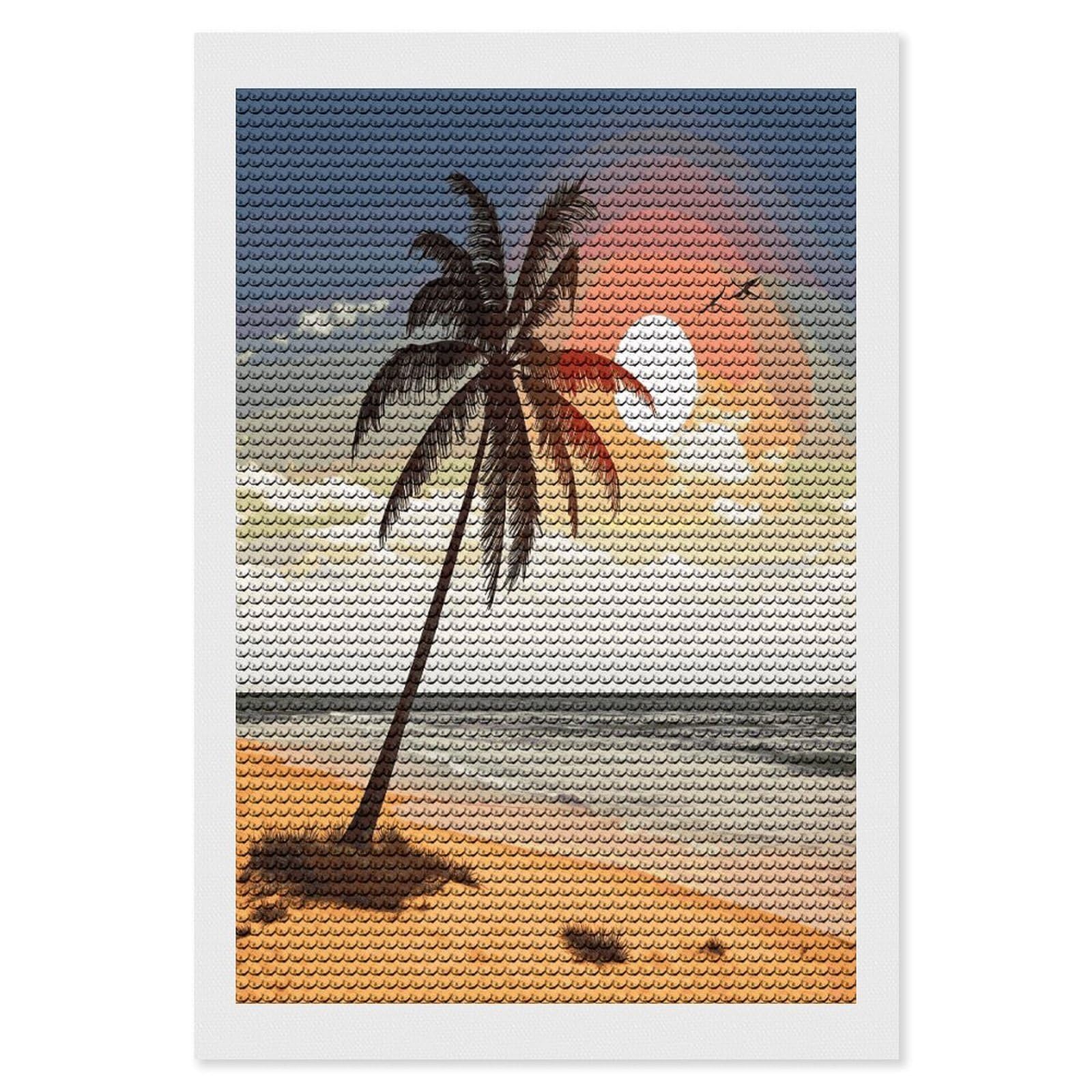 FekiLoot Palm Tree on Beach Paint by Numbers Kit for Adults Beginner DIY Diamond Dots Paintings Round Full Drill Diamond Art Kits Picture Diamond Art Painting Kits for Home Decor 8"x12"