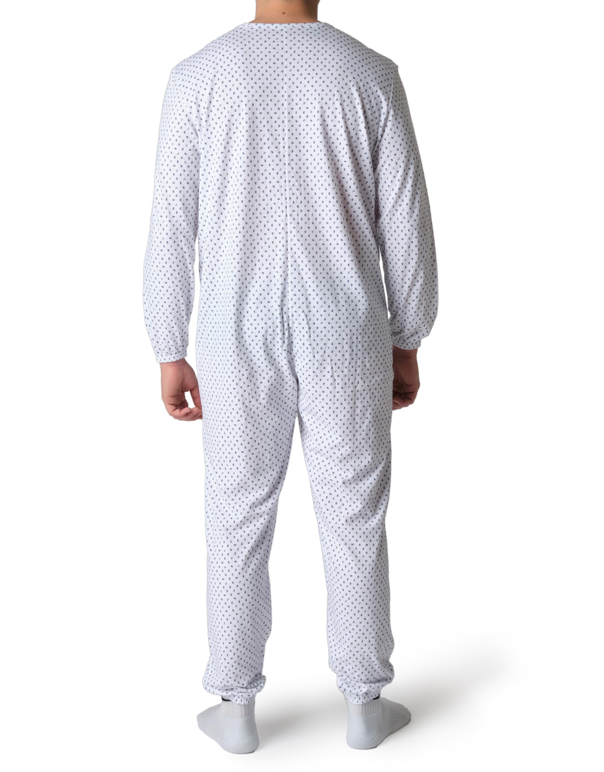 Pijama sanitario para personas mayores de algodón con cremallera en la parte delantera hasta la parte trasera - Mono para personas mayores con Alzheimer o incontinencia Made Italy