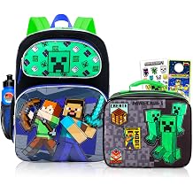 Minecraft Backpack with Lunch Box Set - Bundle with 16 Minecraft Bookbag