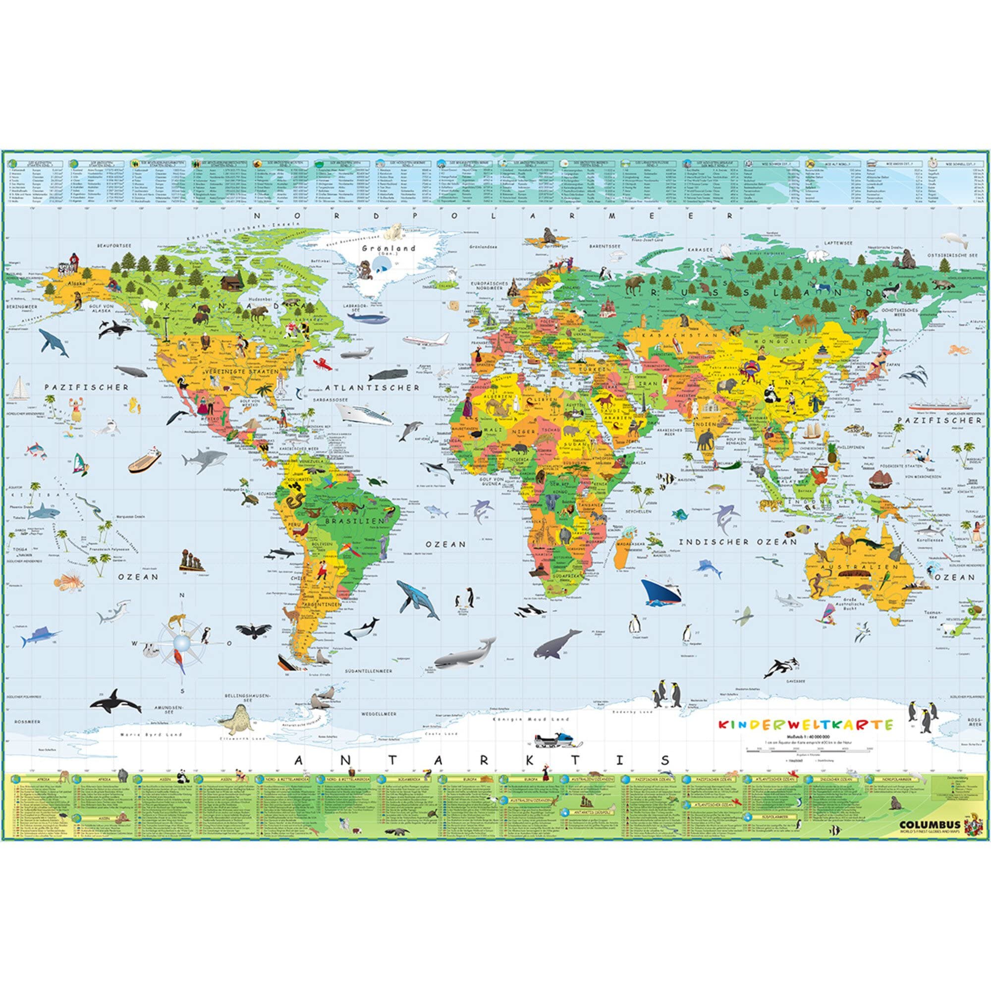 Carte du monde enfants Columbus OID : grand planisphère interactif illustré