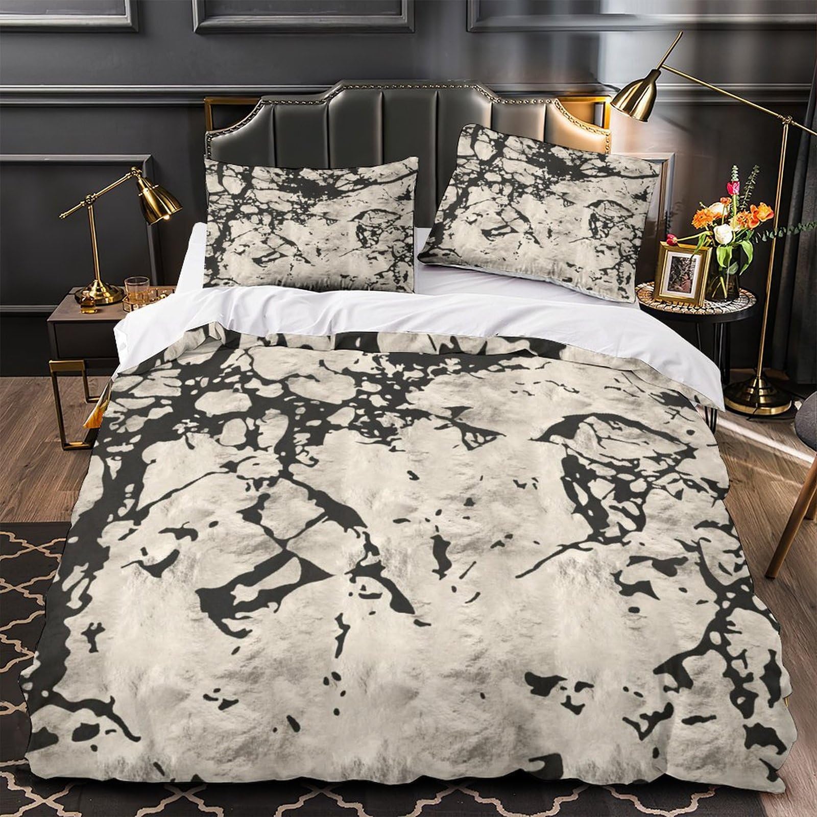 Housse de Couette 220x240cm avec lignes abstraites et design géométrique minimaliste pour lit King