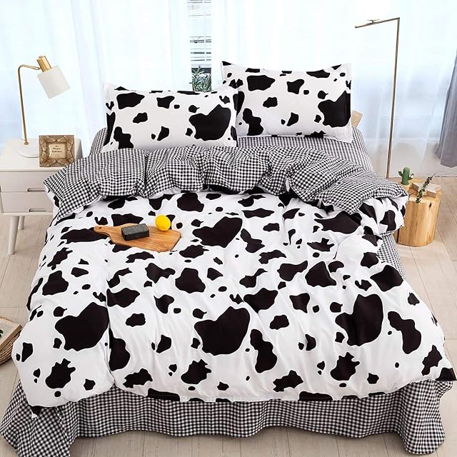 Gafance 3pcs Milk Stains Print Duvet Cover Double Bedlinen Set, Hotel Quality Comforter Cover with Zipper Closure, Kids Bedding Reversible Quilt Cover 200x200 CM & 2 Pillowcases for Teens Boys Girls
