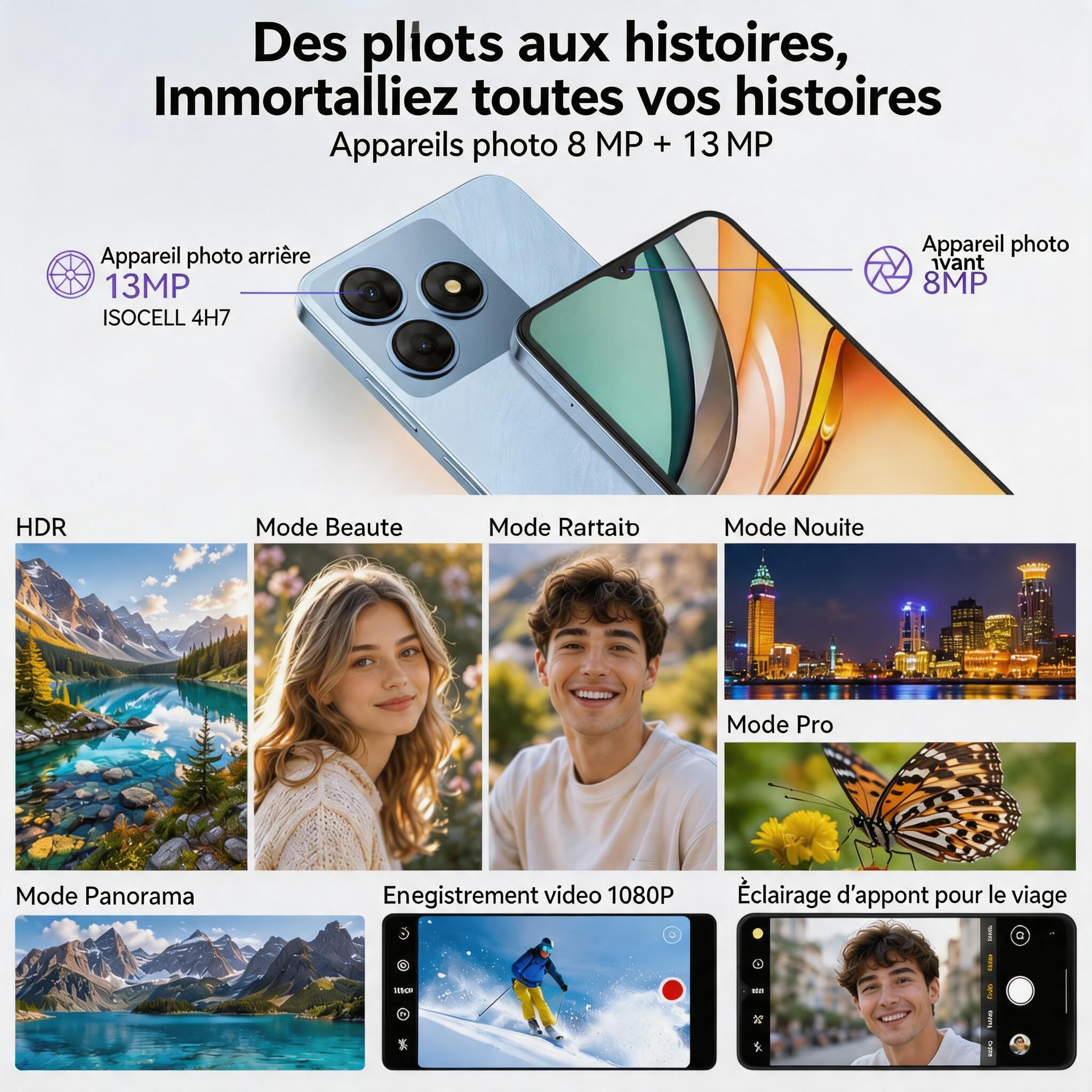 Smartphone Offerta Android, Batteria 5000mAh Telefono Cellulare, Smartphone 6.56 Pollici HD+, 6GB+64GB/TF 2TB Cellulari, Fotocamera 13MP+8MP, Telefoni 4G Dual SIM, Face ID/GPS, Garanzia 3 Anni, Blu