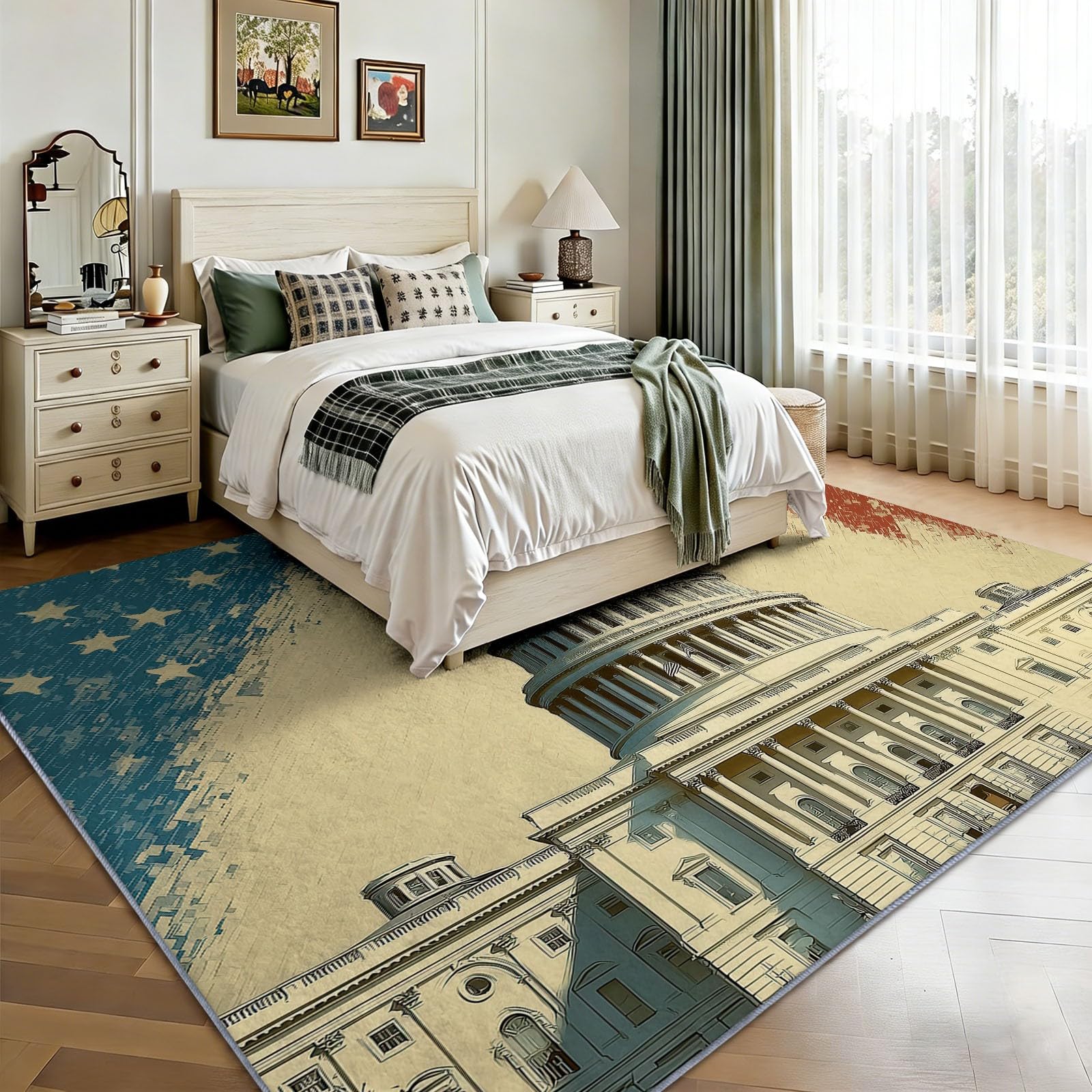 Teppich Wohnzimmer Schloss im Retro-Stil 80x150cm Modern Kurzflor Anti-Rutsch Teppiche, für Schlafzimmer, Raumdekoration, Weiche Flauschiger Teppich