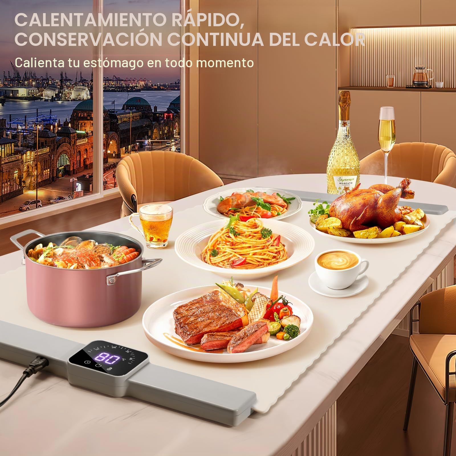 DoubleCare Alfombrilla de calefacción de silicona para alimentos, bandeja enrollable con 5 ajustes de temperatura y temporizador de 4 horas