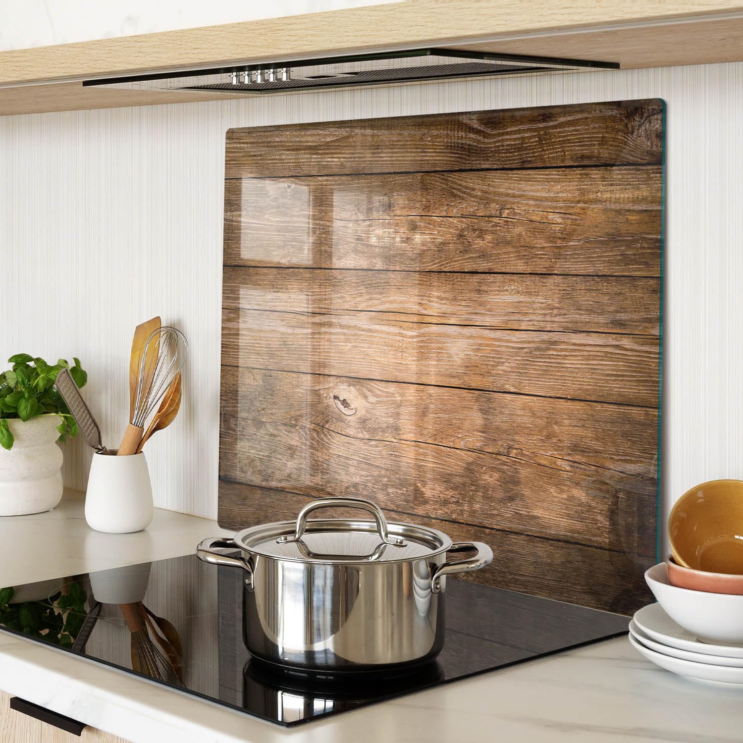 Schneidbrett Glas 60x52 cm für die Küche Plastikfrei Dünn Glasplatte Hitzebeständig Rutschfest Silikonfüße Lebensmittelecht Dekorativ Antibakteriell Gehärtetes Glas - Holz
