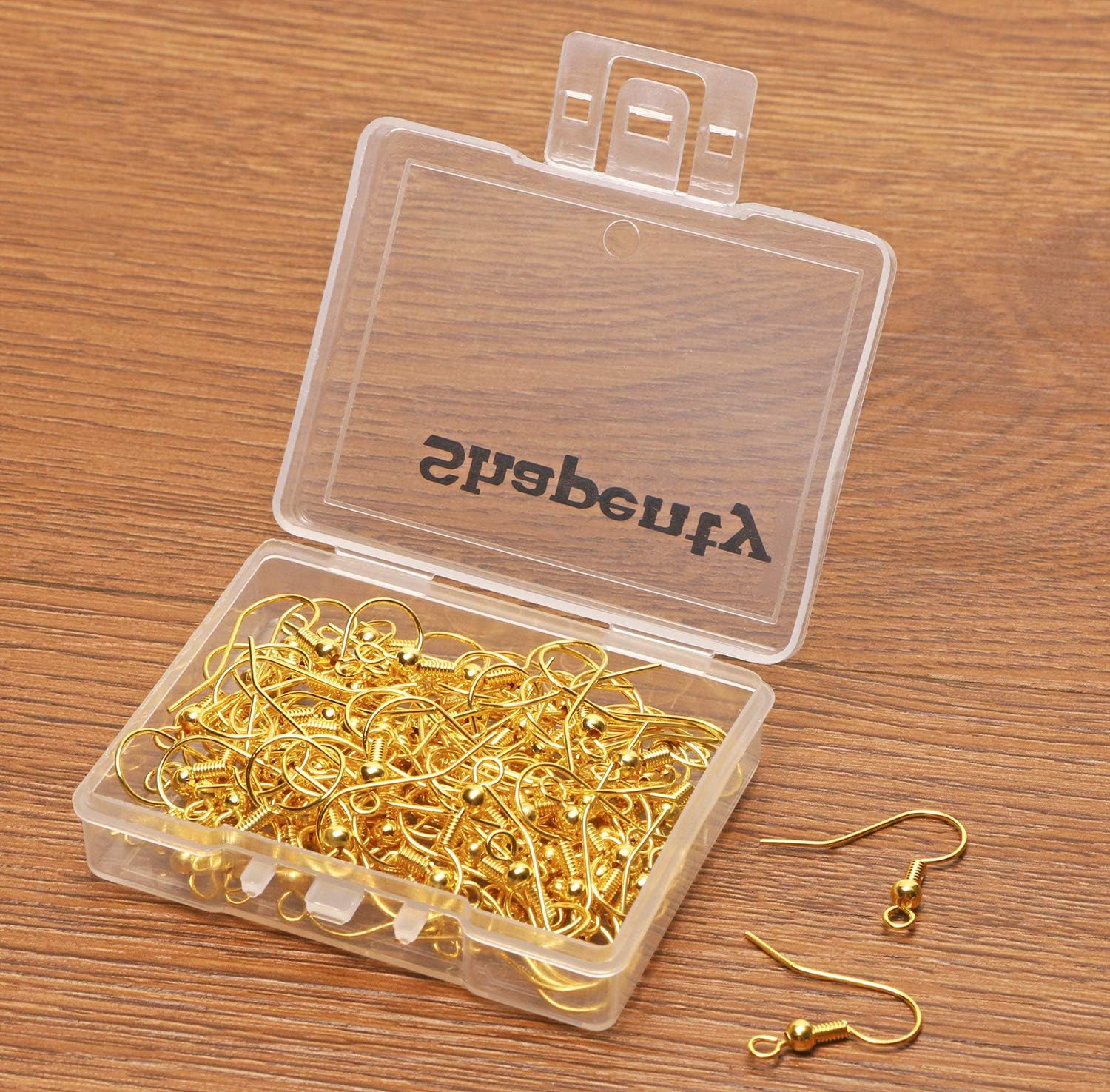 Shapenty Surgical Brass Ball Coil Fish Earring Hooks Clasp Hypo-allergenic Ear Wire Bead Connector Hooks with Large Loop for DIY Jewelry Finding Making, 100PCS/50Pairs (Gold) - Image 5