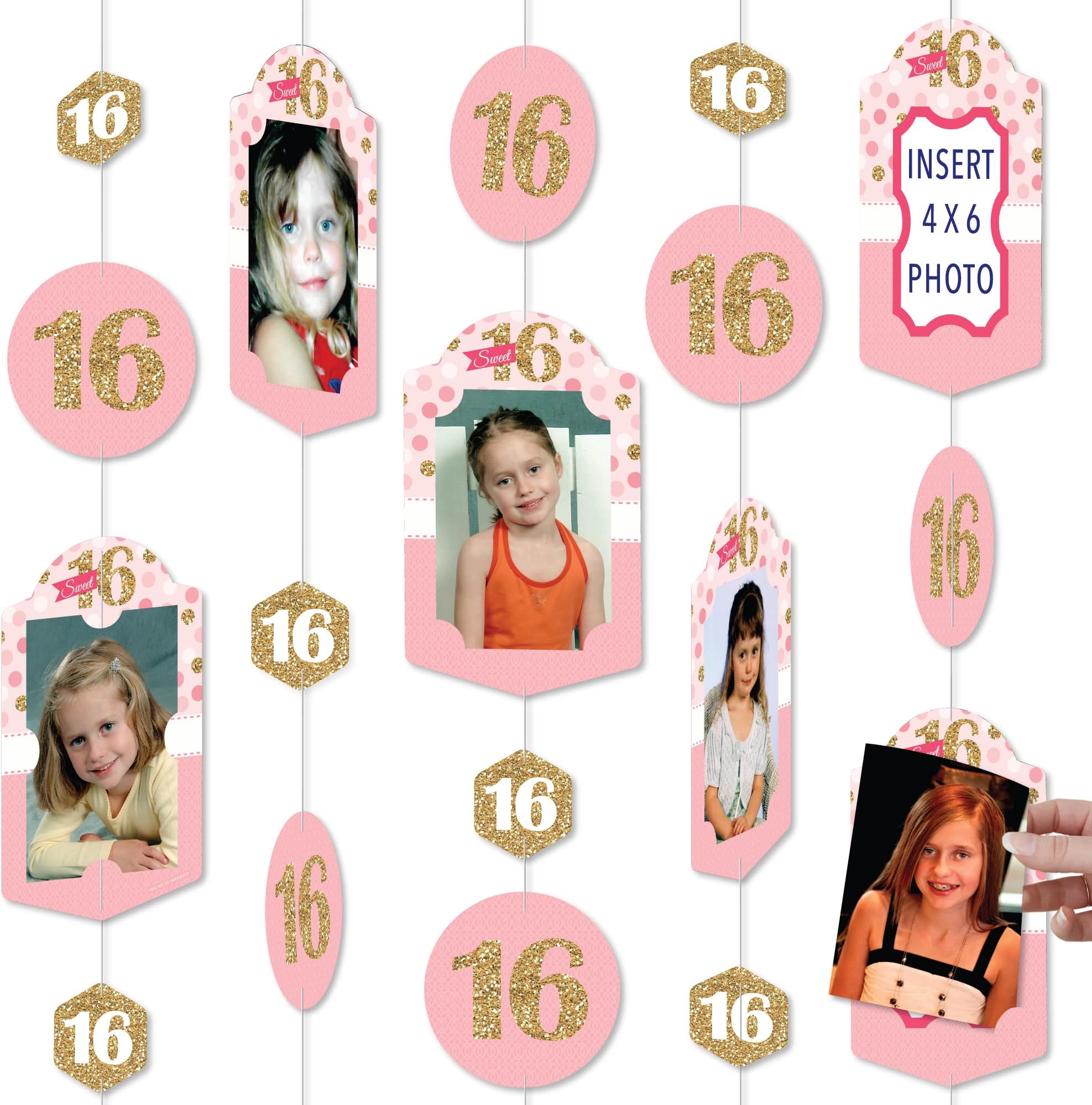 Big Dot of HappinessSweet 16-16th Birthday Party Vertical Photo Garland 35 Pieces