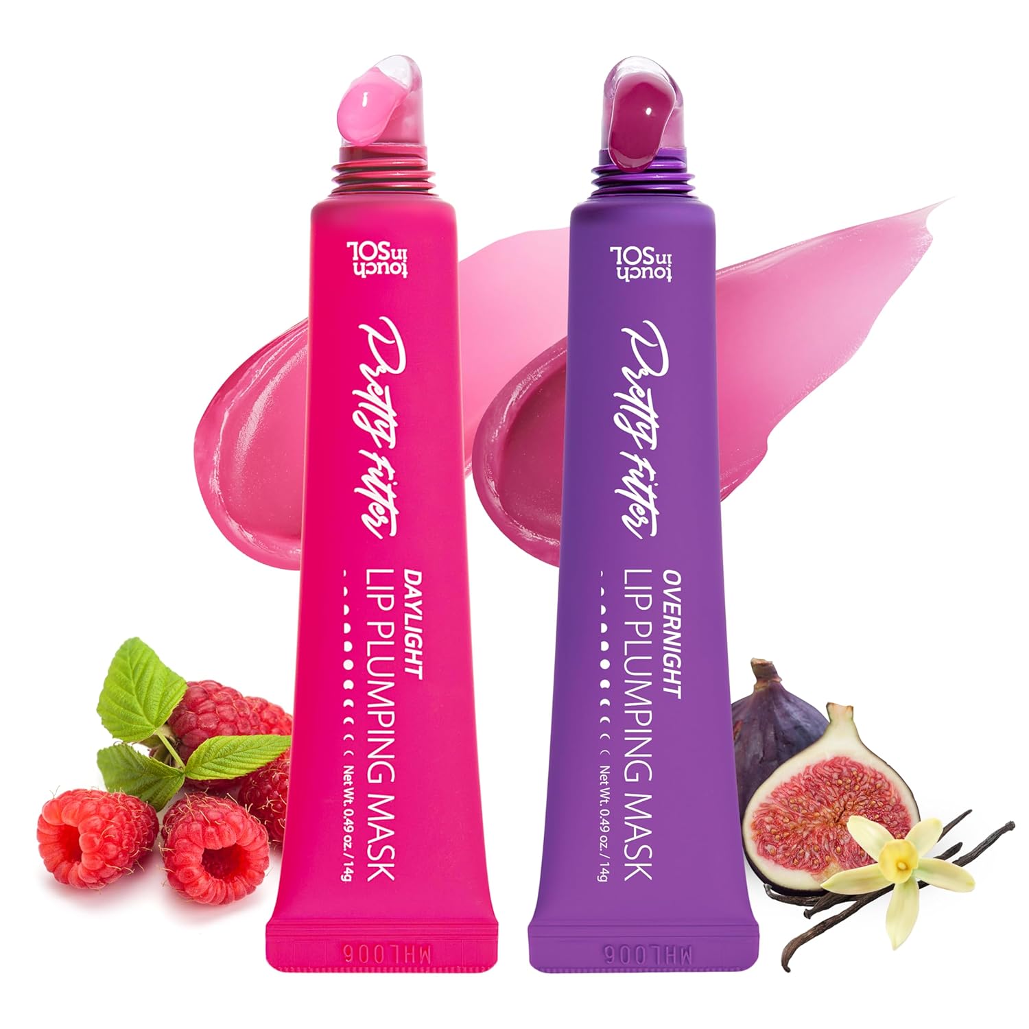 TOUCH IN SOL Pretty Filter Lip Plumping Set – Day & Overnight Lip Mask Bundle for Fuller, Moisturized Lips | Raspbarry & Fig Vanilla | Korean Lip Care Essentials | 0.6 fl.oz (9ml x 2)
