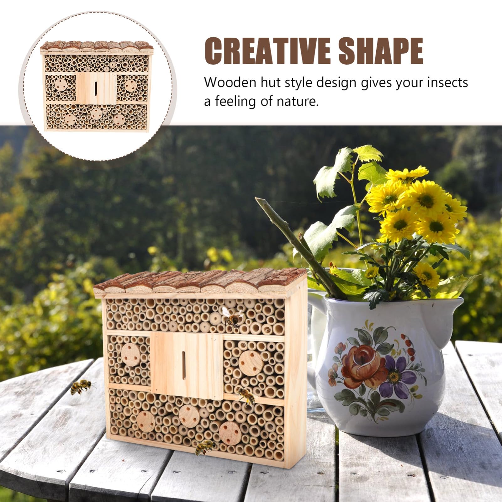 Casa delle Api in Legno Decorativa per Giardino, Habitat Esterno per Insetti Benefici, Cabina da Giardino Resistente e Pratica, per Osservazione Natura e Contesto Ecologico