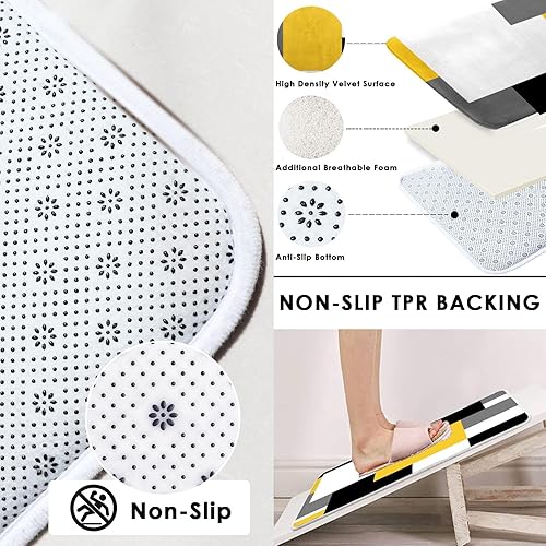 Miniatura 3 de ArtSocket Juego de baño geométrico amarillo con cortina de ducha y accesorios de alfombras, cortina de ducha moderna negra y gris, decoración de