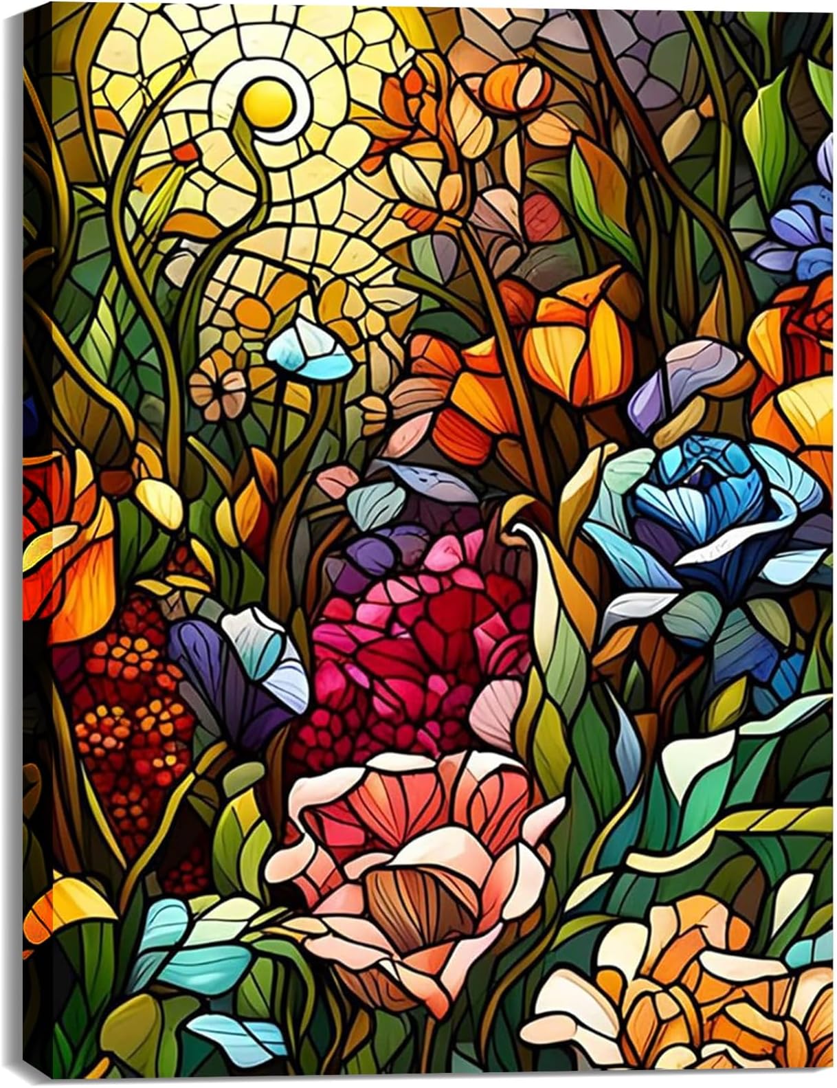 Flower Paint by Numbers Kit for Adults Beginner, Stained Glass Flowers Paint by Number for Adults, DIY Acrylic Adults Paint by Number Kits on Canvas Without Frame Gift Home Wall Decor 16” W x 20”L