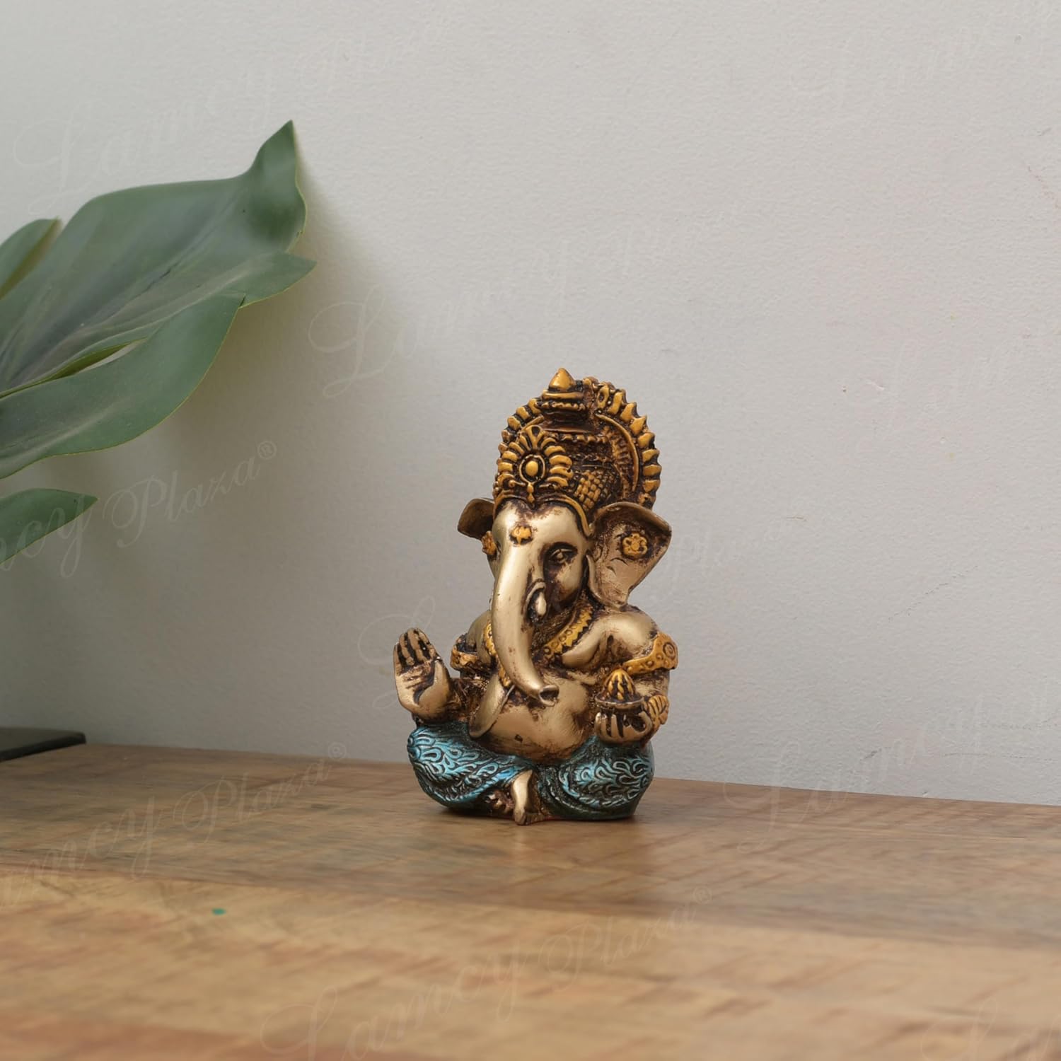 Antique Gold Finish Ganesha Idol - 3.5 Inches | Ganesh Idol Murti for Car Dashboard, Home Decor & Office Desk | Ganpati Murti Showpiece for Mandir Home Decor