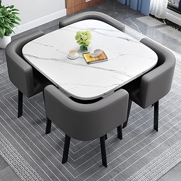 Dining Table and Chairs Set 4 - Modern Small Kitchen Dining Table with 4 Faux Leather Chairs for Small Space Home Apartment Living Room Office