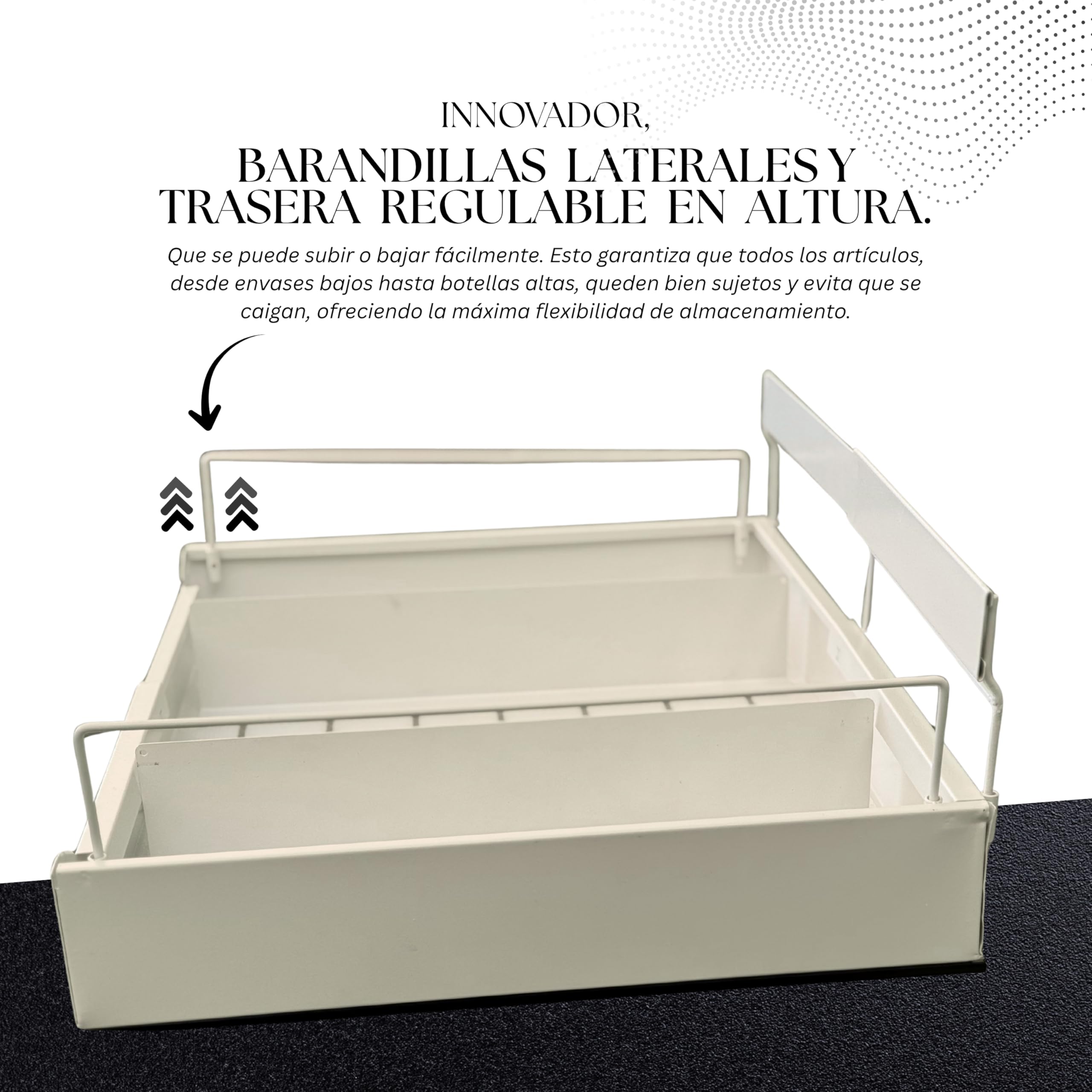 Pack de 2 bandejas extraibles para armarios cocina, cajón extraible extensible con separadores metálicos y rollo protector, más espacio y orden