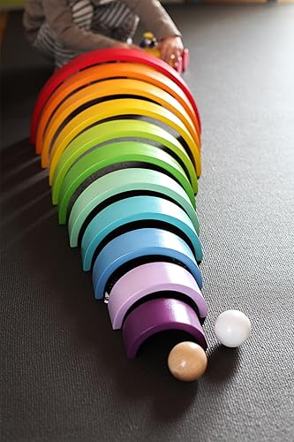 Miniatura 8 de Bloques de construcción de madera arcoíris con bolas (XL) – Bloque de construcción educativo de madera de 15 x 9 x 2 pulgadas para niños pequeños de